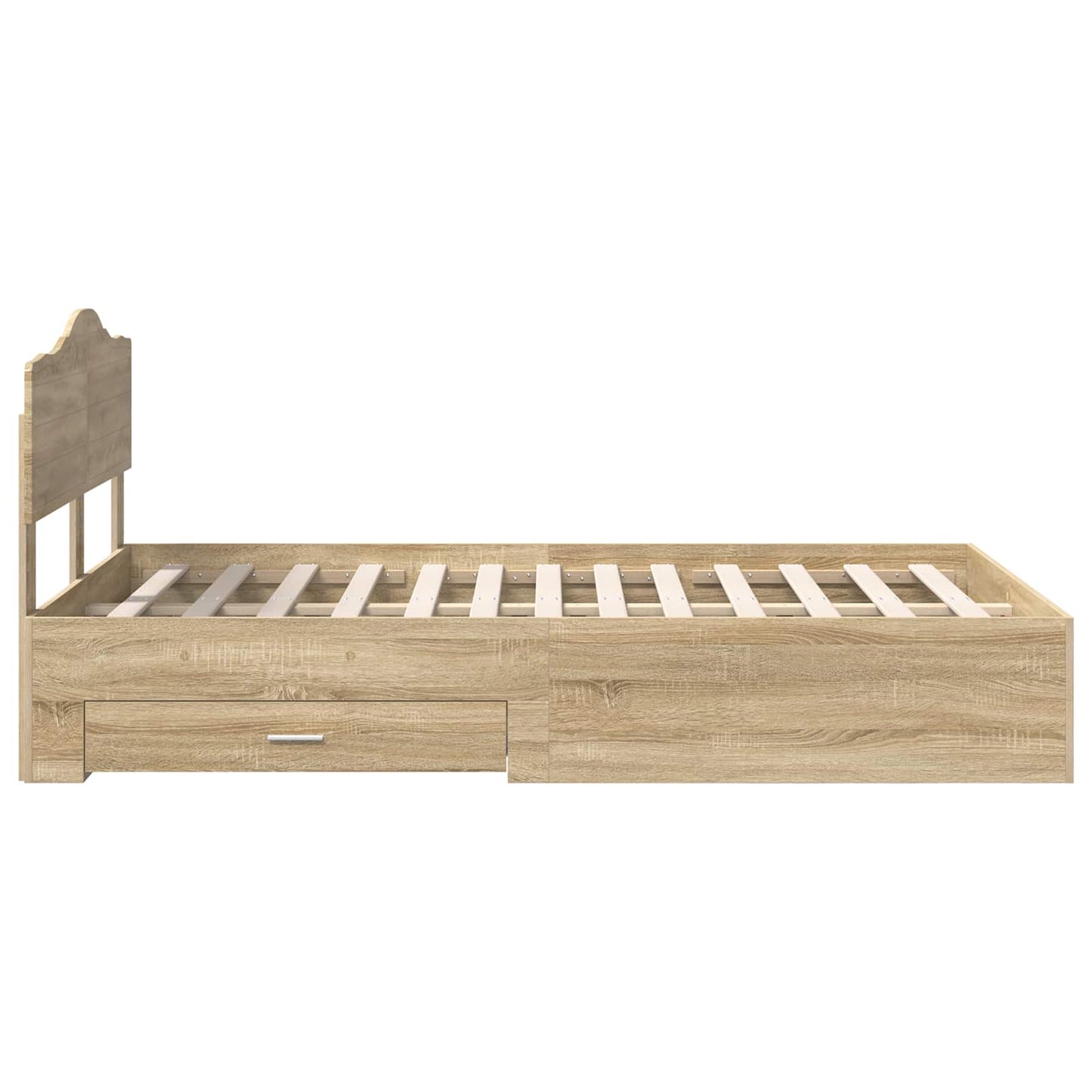 Bedframe met hoofdeinde Sonoma Eiken 135 x 190 cm Bewerkt hout is nu te koop bij PeponiXL, paradijselijk wonen!