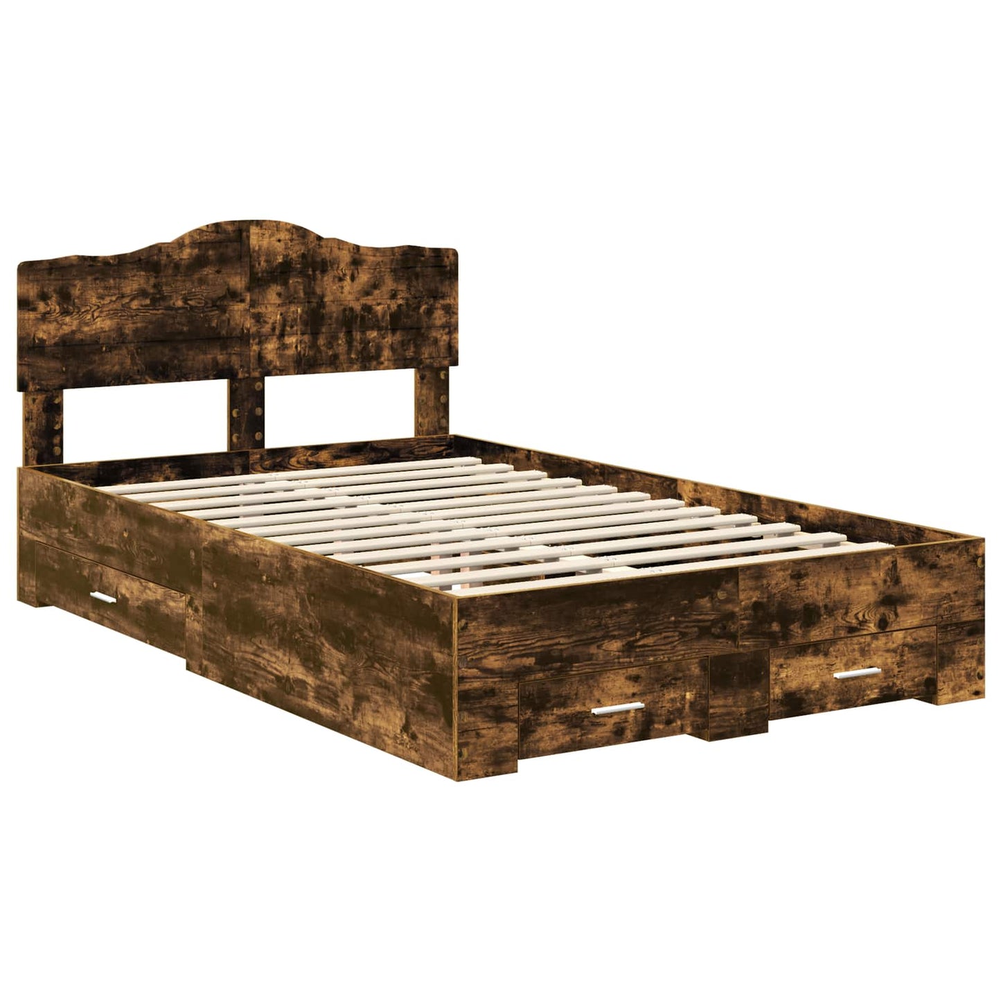 Bedframe met hoofdeinde Gerookt eiken 135 x 190 cm Bewerkt hout is nu te koop bij PeponiXL, paradijselijk wonen!