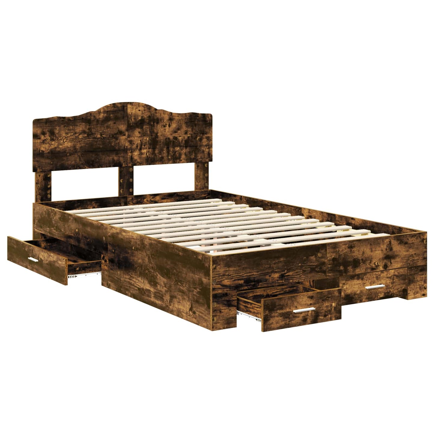 Bedframe met hoofdeinde Gerookt eiken 135 x 190 cm Bewerkt hout is nu te koop bij PeponiXL, paradijselijk wonen!