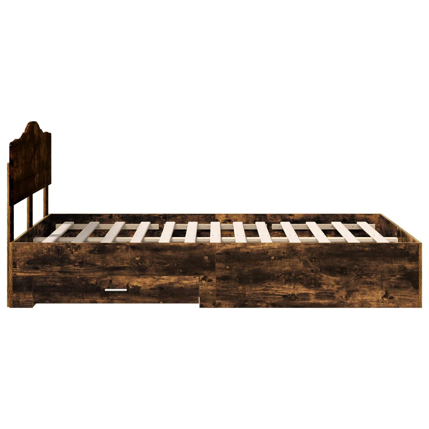 Bedframe met hoofdeinde Gerookt eiken 135 x 190 cm Bewerkt hout is nu te koop bij PeponiXL, paradijselijk wonen!