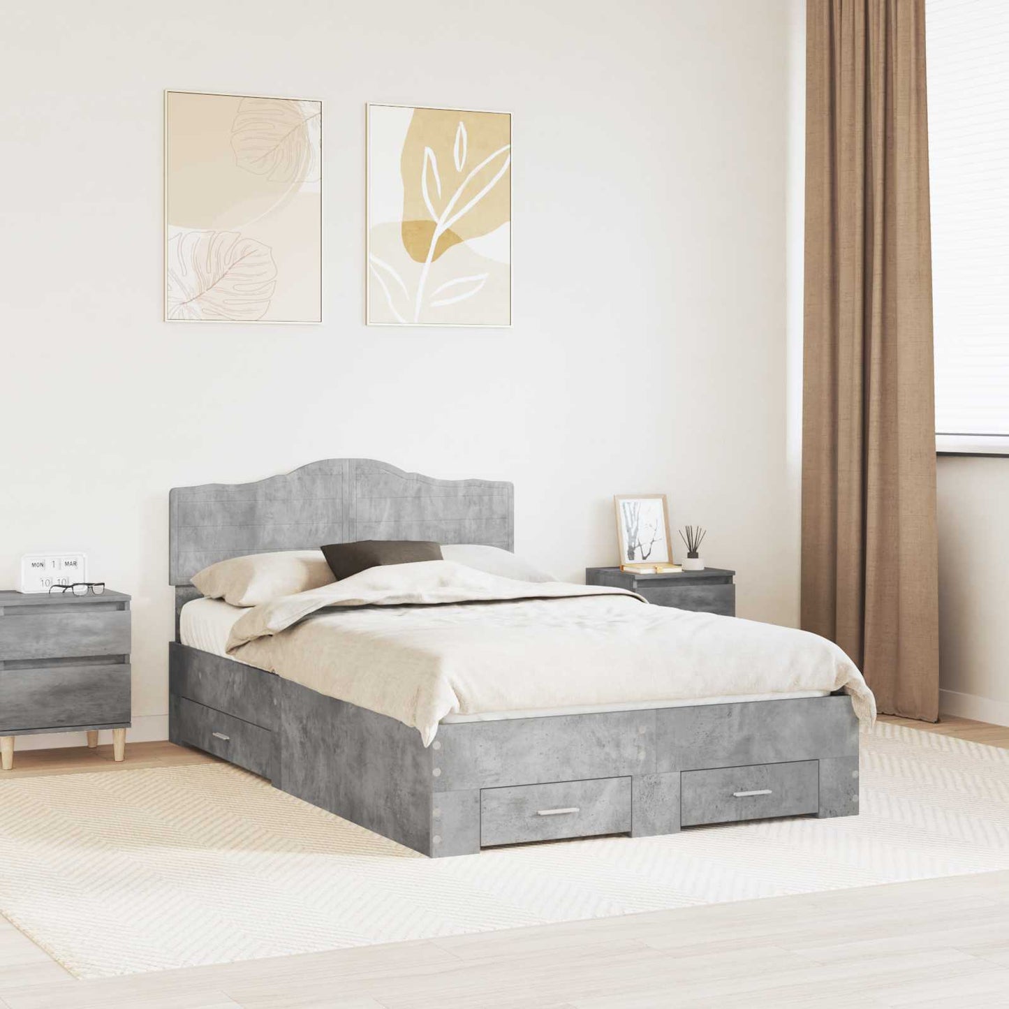 Bedframe met hoofdeinde Beton Grijs 120 x 200 cm Bewerkt hout is nu te koop bij PeponiXL, paradijselijk wonen!