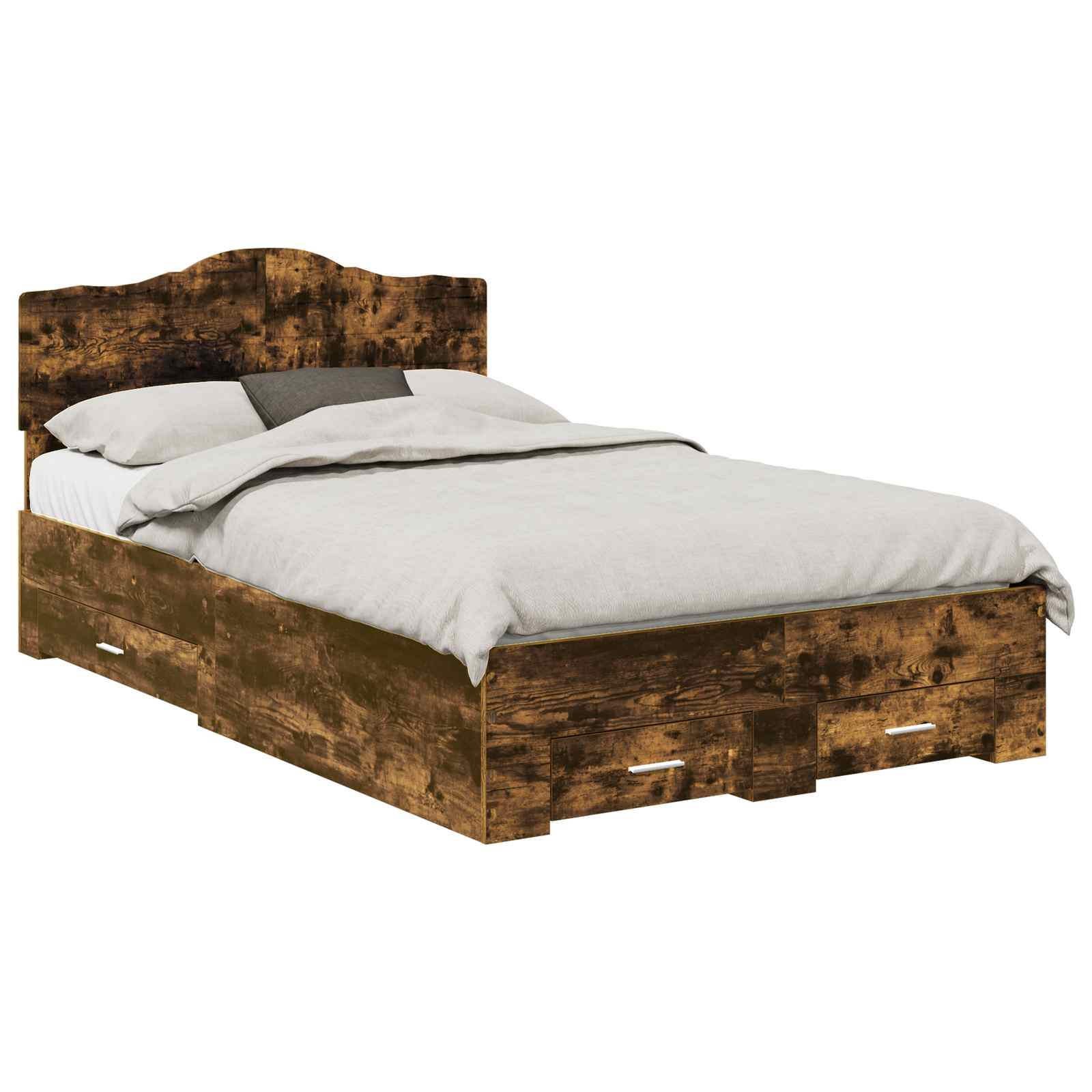 Bedframe met hoofdeinde Gerookt eiken 120 x 200 cm Bewerkt hout is nu te koop bij PeponiXL, paradijselijk wonen!