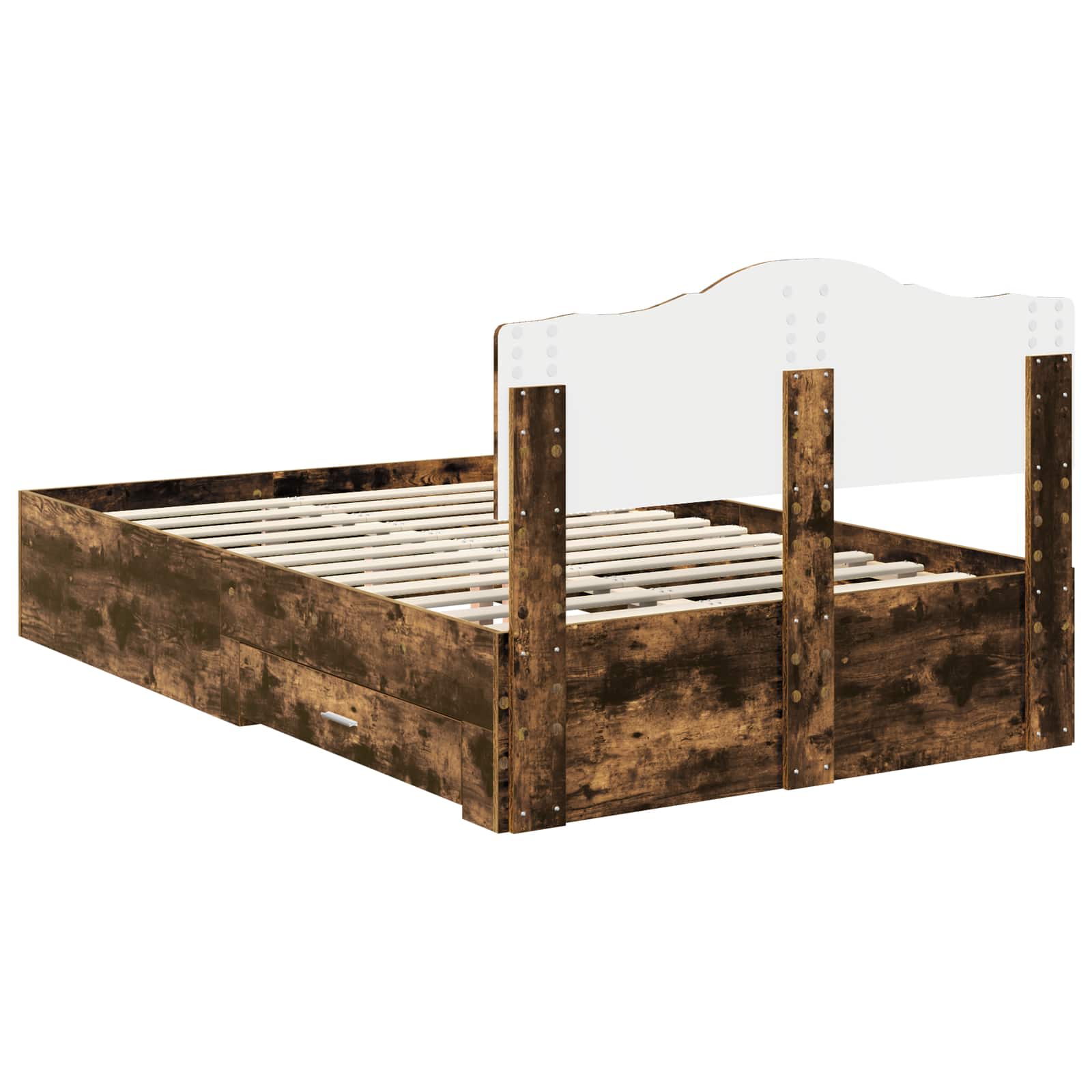 Bedframe met hoofdeinde Gerookt eiken 120 x 200 cm Bewerkt hout is nu te koop bij PeponiXL, paradijselijk wonen!