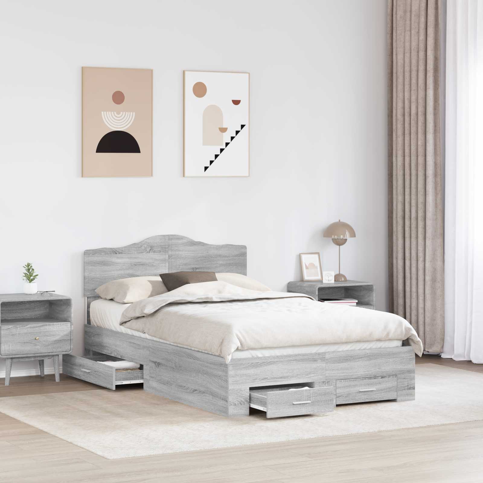 Bedframe met hoofdeinde Grijs Sonoma 120 x 200 cm Bewerkt hout is nu te koop bij PeponiXL, paradijselijk wonen!