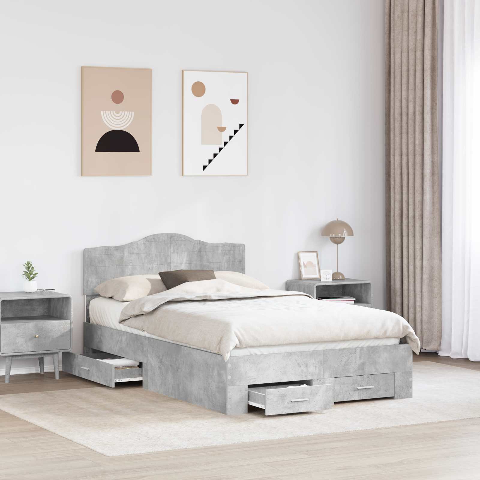 Bedframe met hoofdeinde Beton Grijs 120 x 190 cm Bewerkt hout is nu te koop bij PeponiXL, paradijselijk wonen!