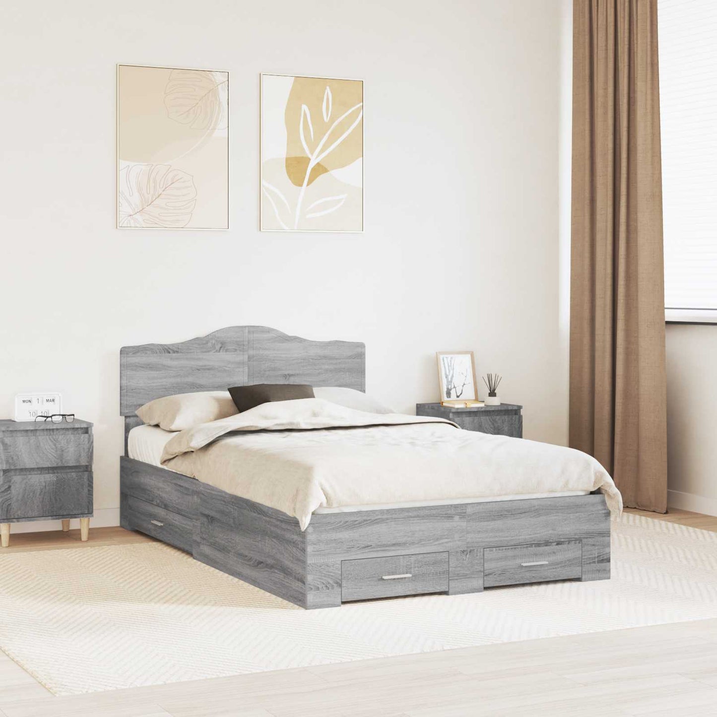 Bedframe met hoofdeinde Grijs Sonoma 120 x 190 cm Bewerkt hout is nu te koop bij PeponiXL, paradijselijk wonen!