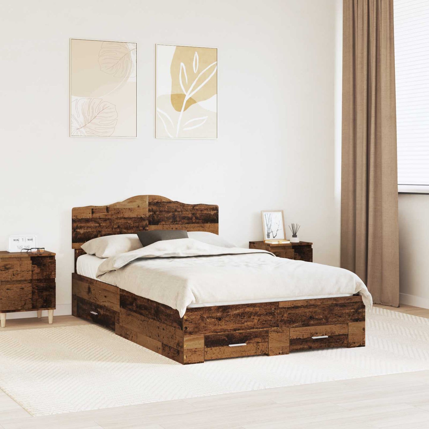 Bedframe met hoofdeinde Oudhout 120 x 190 cm Bewerkt hout is nu te koop bij PeponiXL, paradijselijk wonen!
