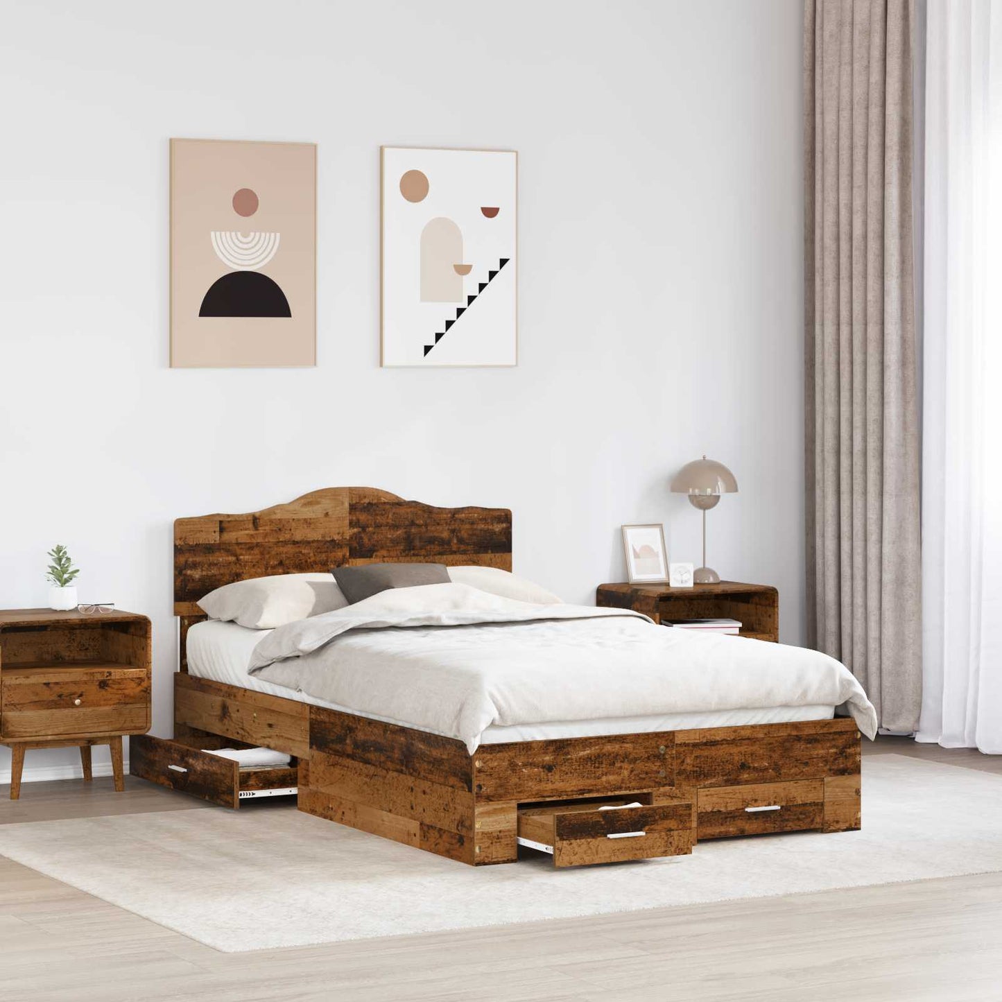 Bedframe met hoofdeinde Oudhout 120 x 190 cm Bewerkt hout is nu te koop bij PeponiXL, paradijselijk wonen!