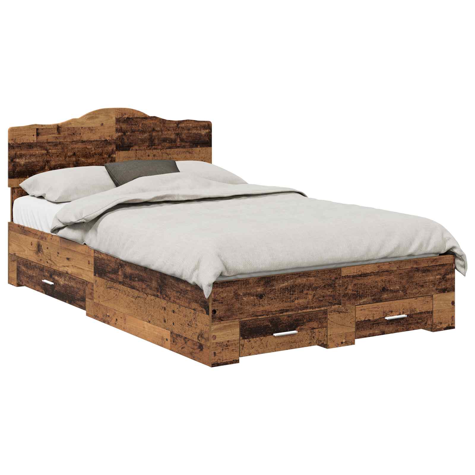 Bedframe met hoofdeinde Oudhout 120 x 190 cm Bewerkt hout is nu te koop bij PeponiXL, paradijselijk wonen!