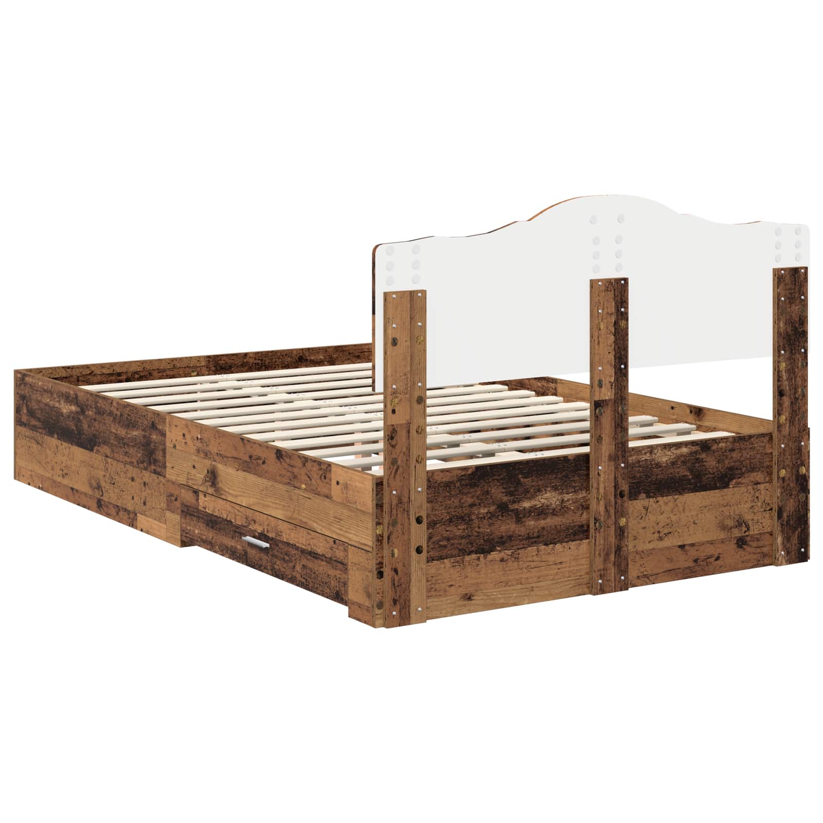 Bedframe met hoofdeinde Oudhout 120 x 190 cm Bewerkt hout is nu te koop bij PeponiXL, paradijselijk wonen!