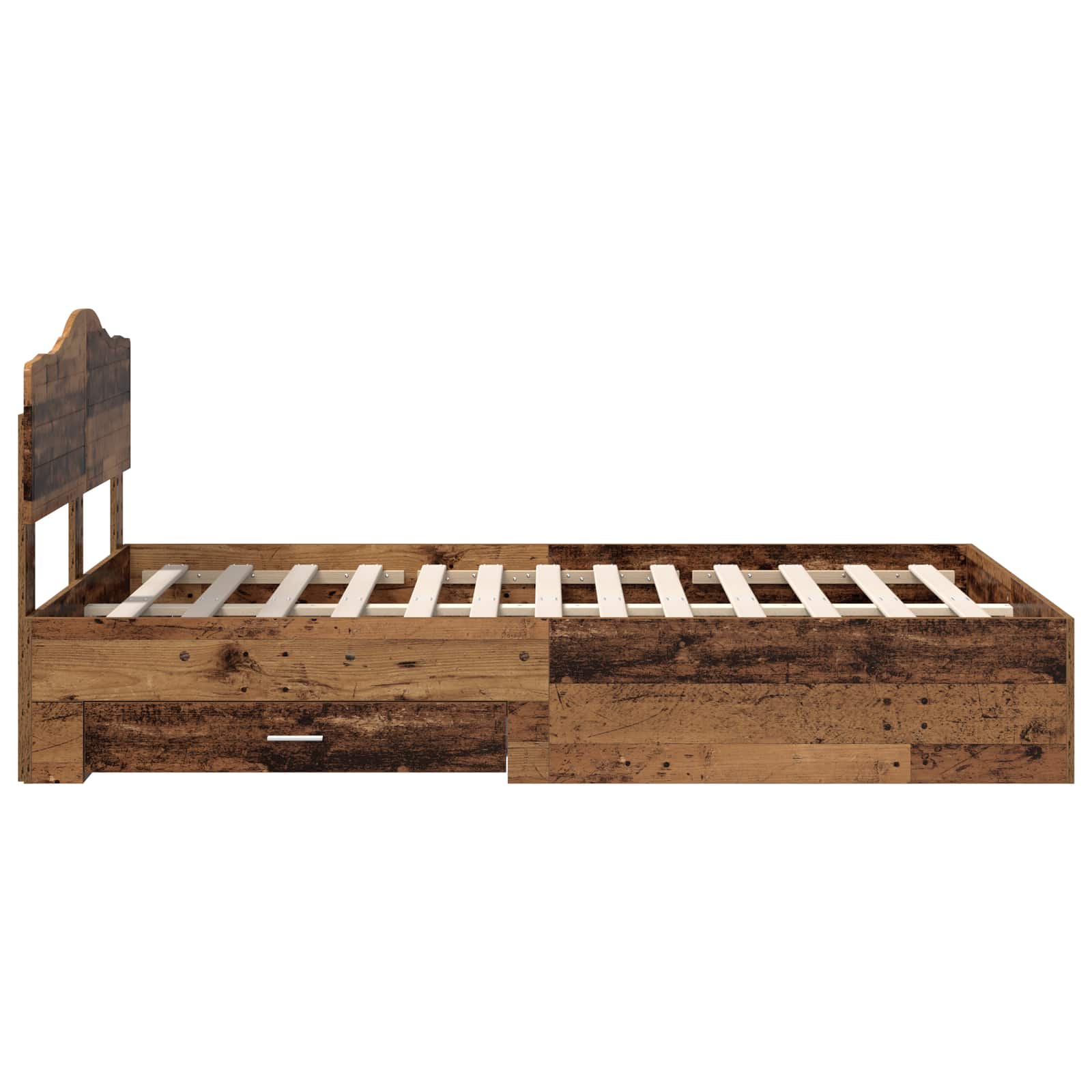 Bedframe met hoofdeinde Oudhout 120 x 190 cm Bewerkt hout is nu te koop bij PeponiXL, paradijselijk wonen!