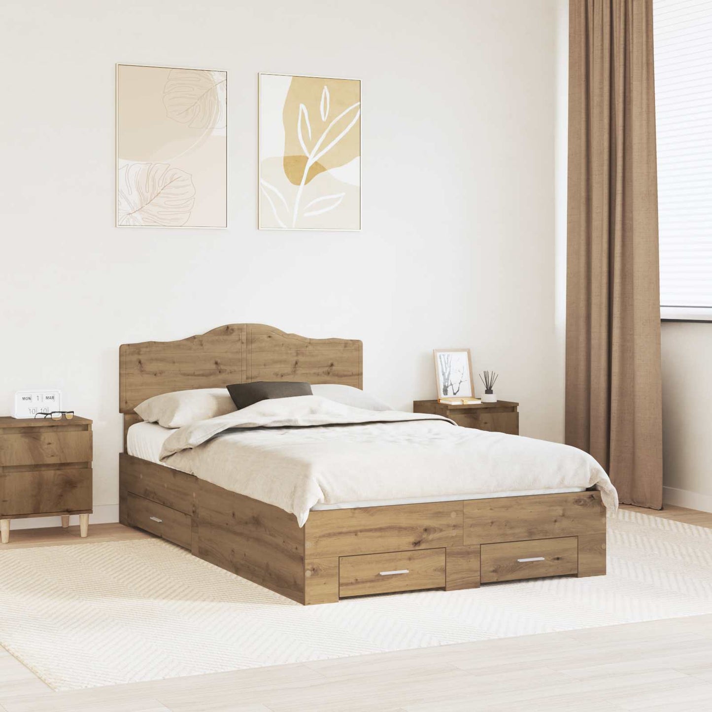 Bedframe met hoofdeinde Artisan Eiken 120 x 190 cm Bewerkt hout is nu te koop bij PeponiXL, paradijselijk wonen!