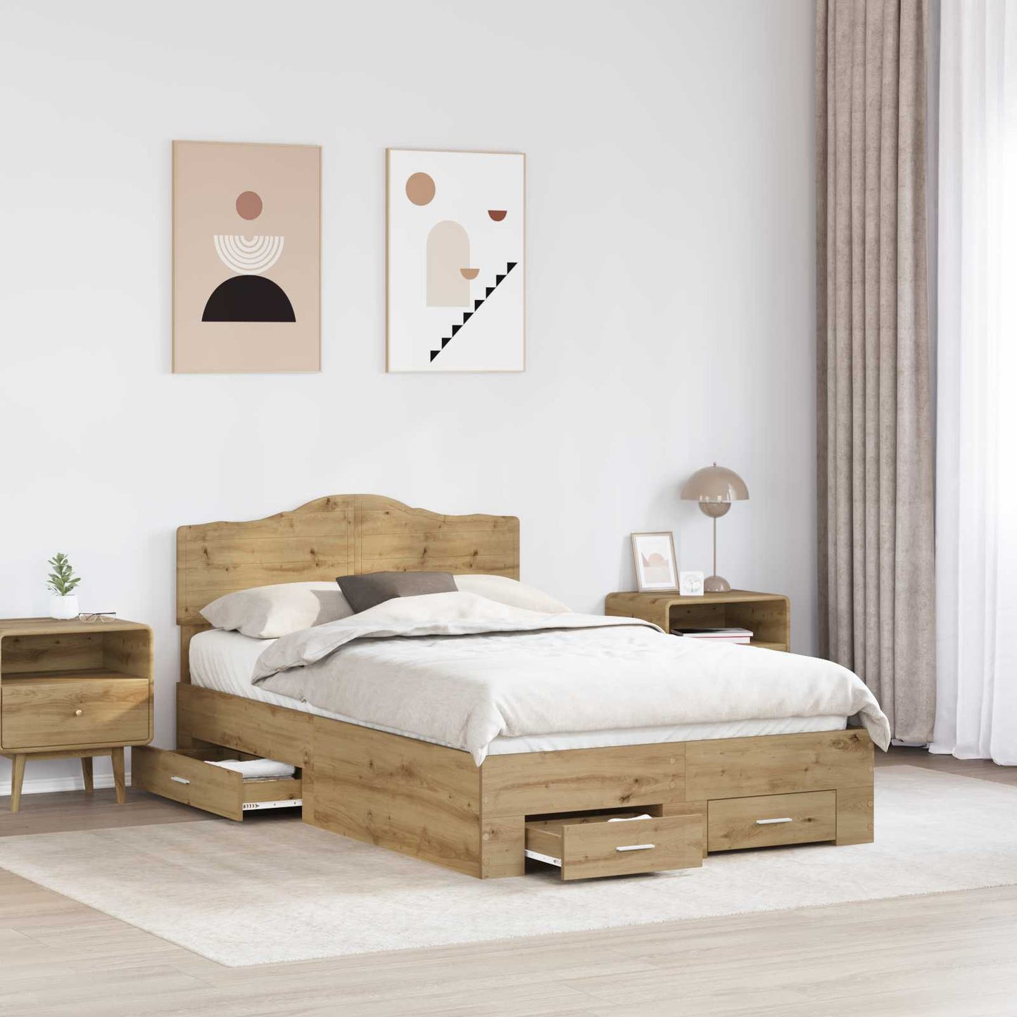 Bedframe met hoofdeinde Artisan Eiken 120 x 190 cm Bewerkt hout is nu te koop bij PeponiXL, paradijselijk wonen!