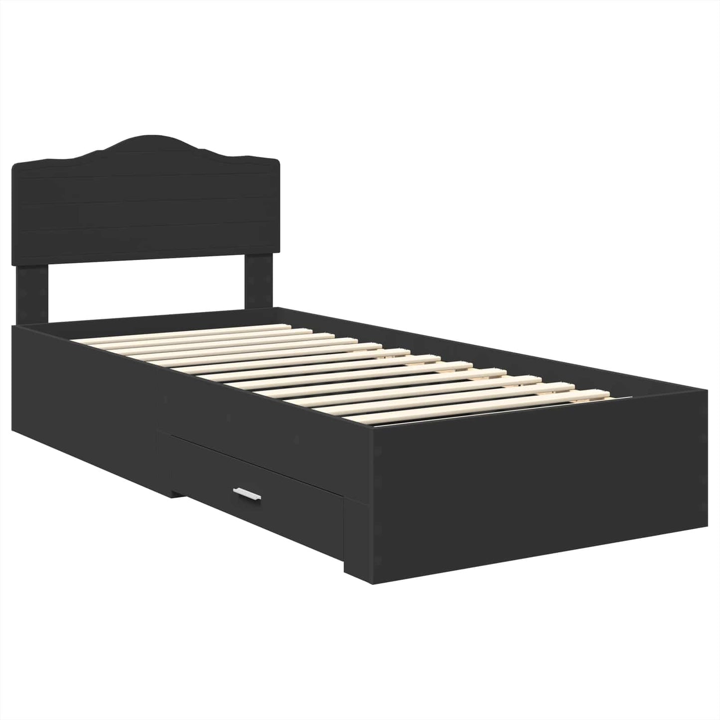 Bedframe met hoofdeinde Zwart 100 x 200 cm Bewerkt hout is nu te koop bij PeponiXL, paradijselijk wonen!
