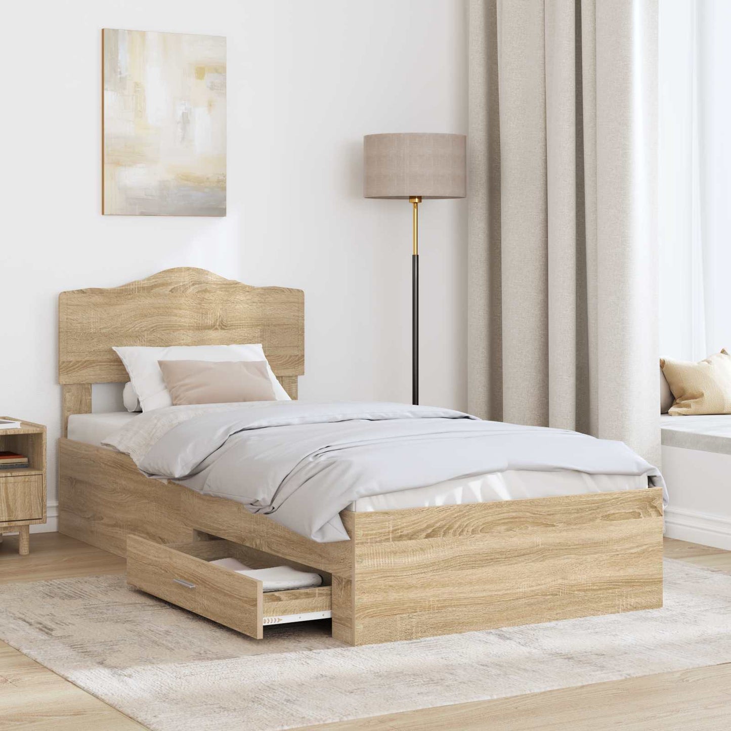 Bedframe met hoofdeinde Sonoma Eiken 100 x 200 cm Bewerkt hout is nu te koop bij PeponiXL, paradijselijk wonen!