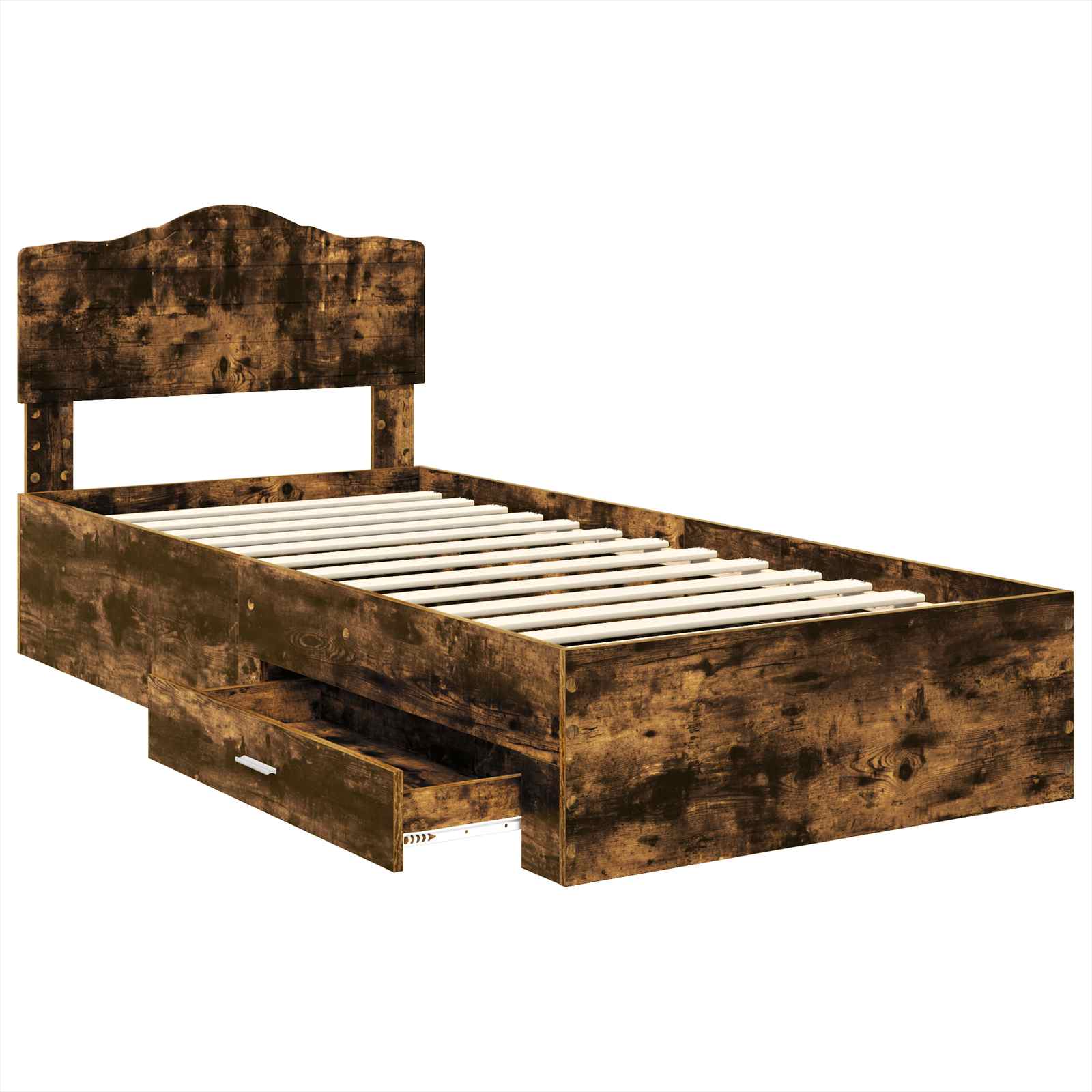Bedframe met hoofdeinde Gerookt eiken 100 x 200 cm Bewerkt hout is nu te koop bij PeponiXL, paradijselijk wonen!