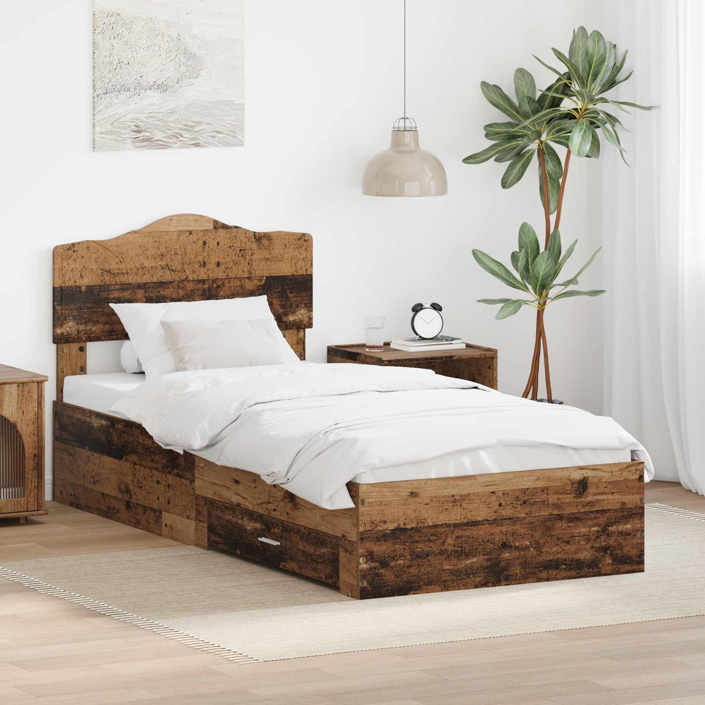 Bedframe met hoofdeinde Oudhout 100 x 200 cm Bewerkt hout is nu te koop bij PeponiXL, paradijselijk wonen!