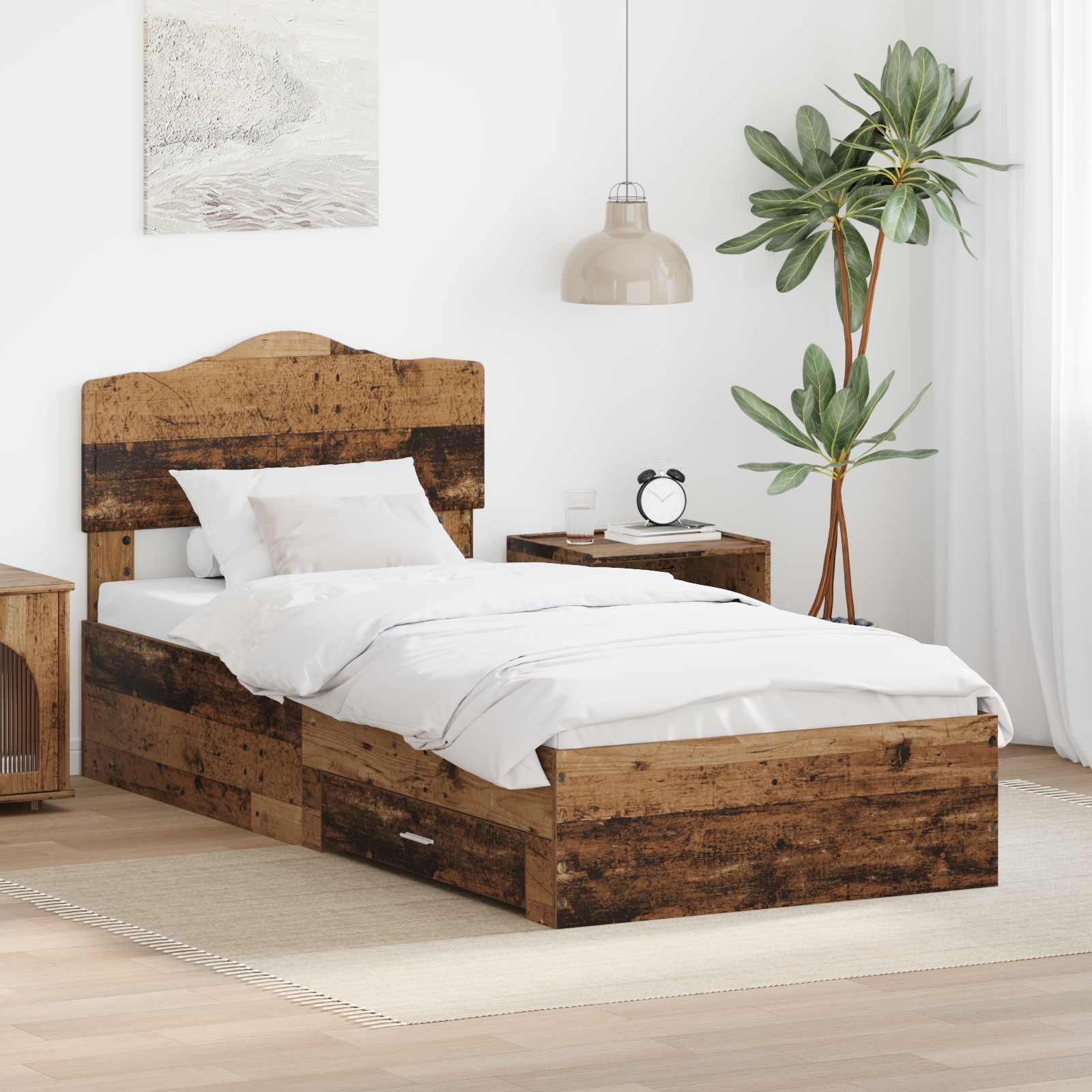 Bedframe met hoofdeinde Oudhout 100 x 200 cm Bewerkt hout is nu te koop bij PeponiXL, paradijselijk wonen!