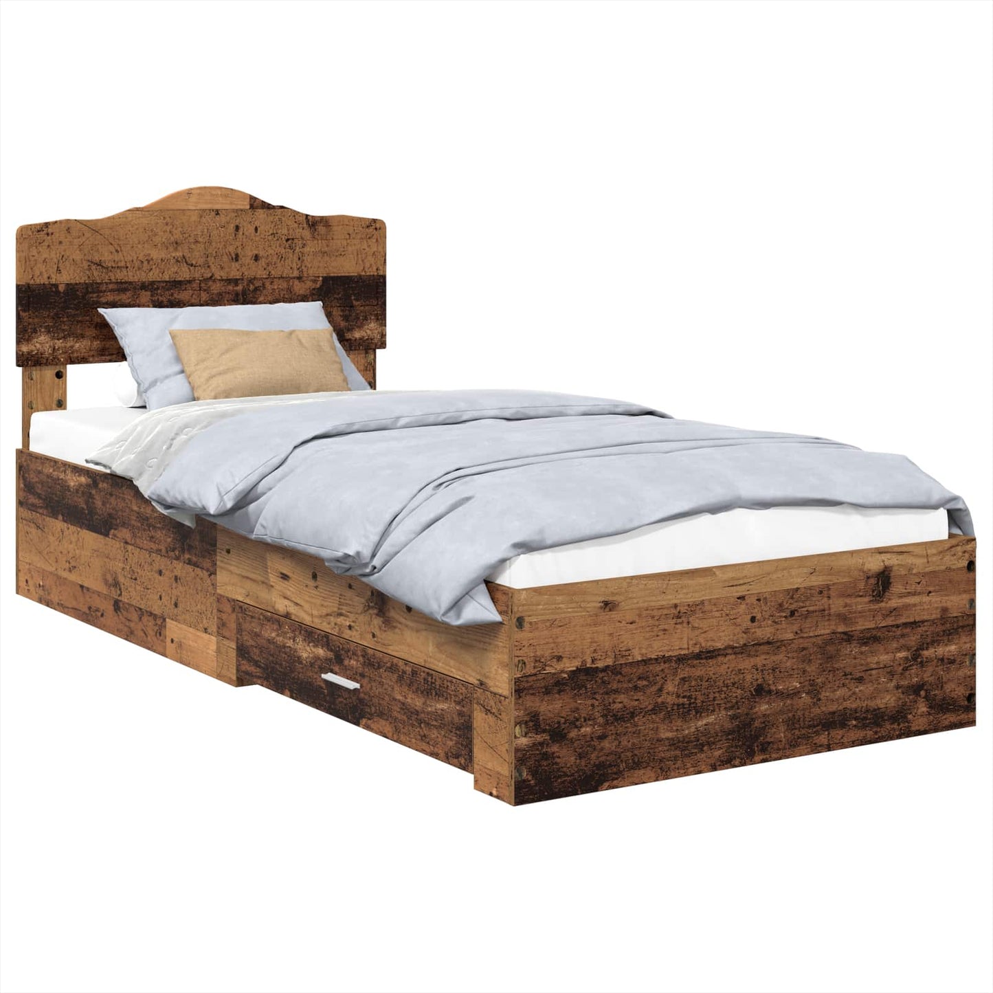 Bedframe met hoofdeinde Oudhout 100 x 200 cm Bewerkt hout is nu te koop bij PeponiXL, paradijselijk wonen!