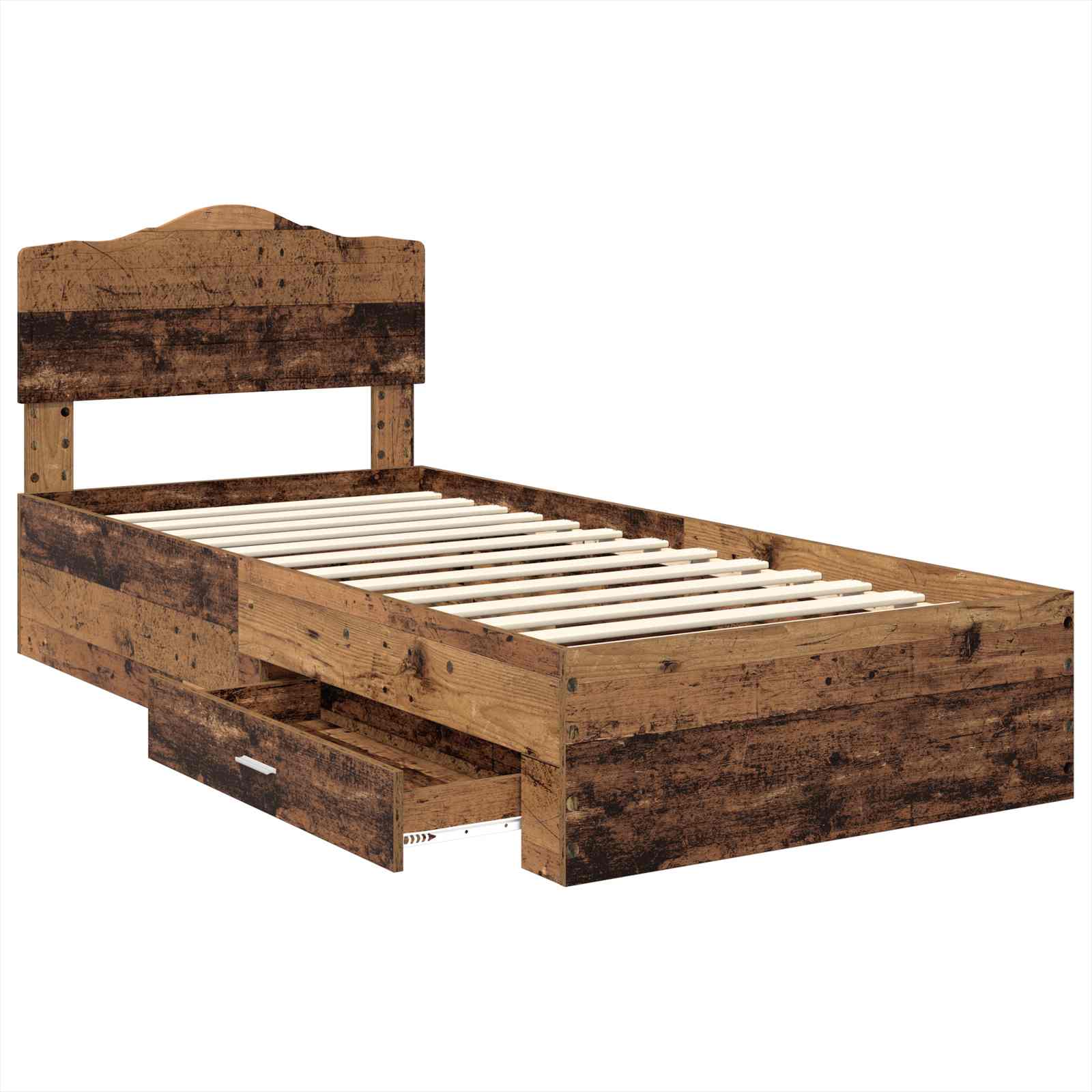 Bedframe met hoofdeinde Oudhout 100 x 200 cm Bewerkt hout is nu te koop bij PeponiXL, paradijselijk wonen!