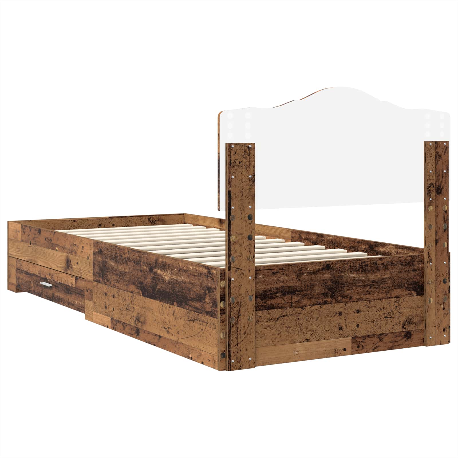 Bedframe met hoofdeinde Oudhout 100 x 200 cm Bewerkt hout is nu te koop bij PeponiXL, paradijselijk wonen!