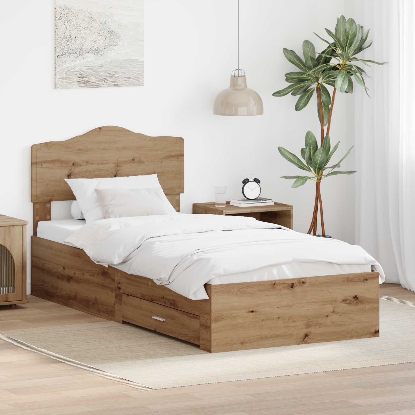 Bedframe met hoofdeinde Artisan Eiken 100 x 200 cm Bewerkt hout is nu te koop bij PeponiXL, paradijselijk wonen!