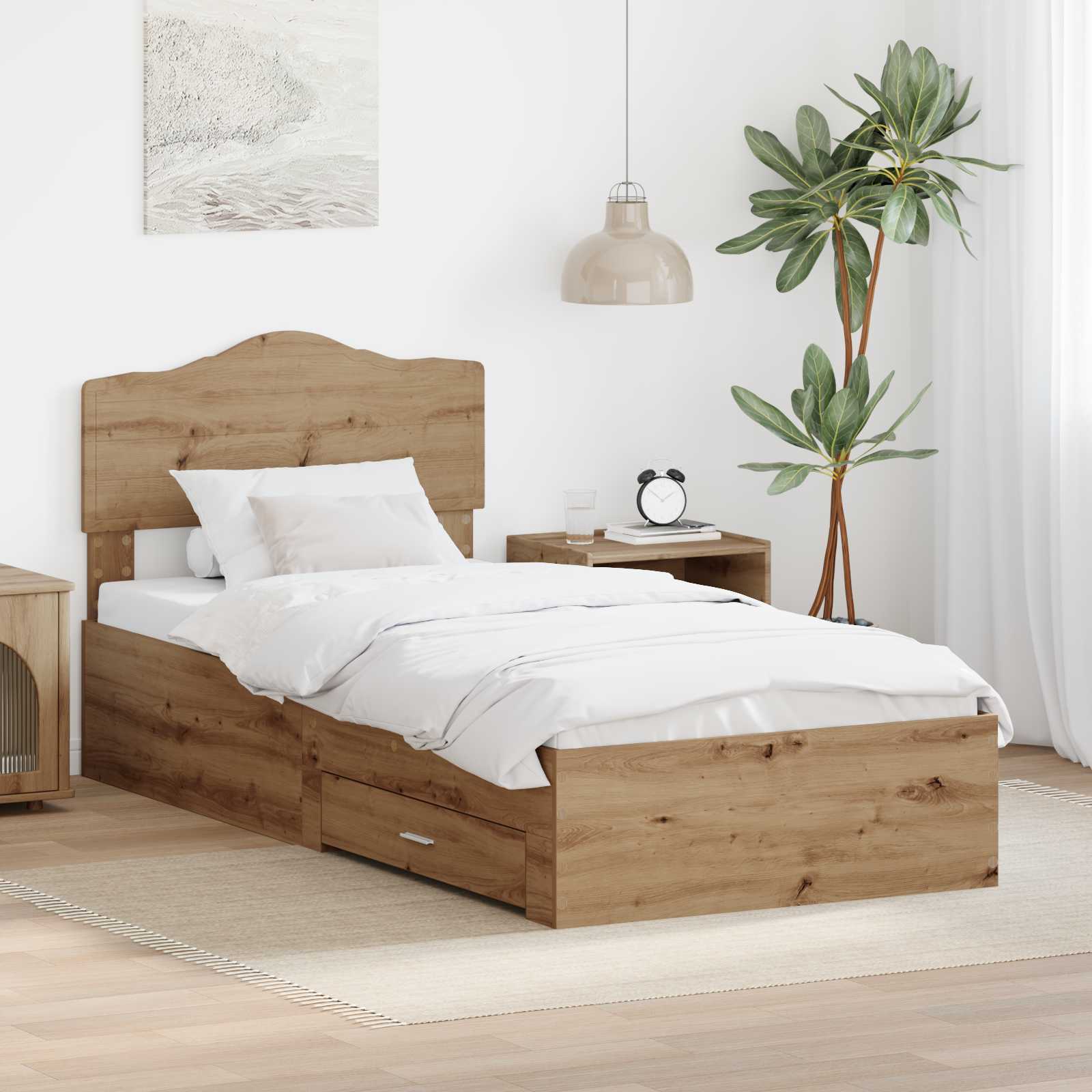 Bedframe met hoofdeinde Artisan Eiken 100 x 200 cm Bewerkt hout is nu te koop bij PeponiXL, paradijselijk wonen!