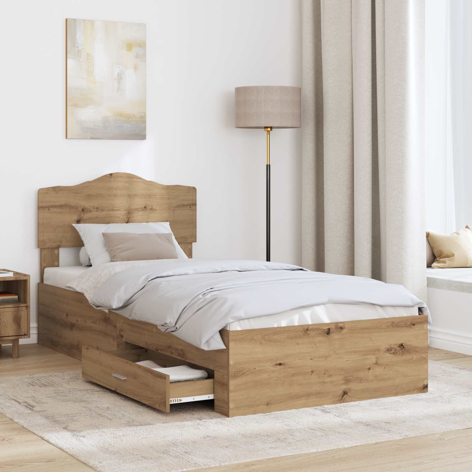 Bedframe met hoofdeinde Artisan Eiken 100 x 200 cm Bewerkt hout is nu te koop bij PeponiXL, paradijselijk wonen!