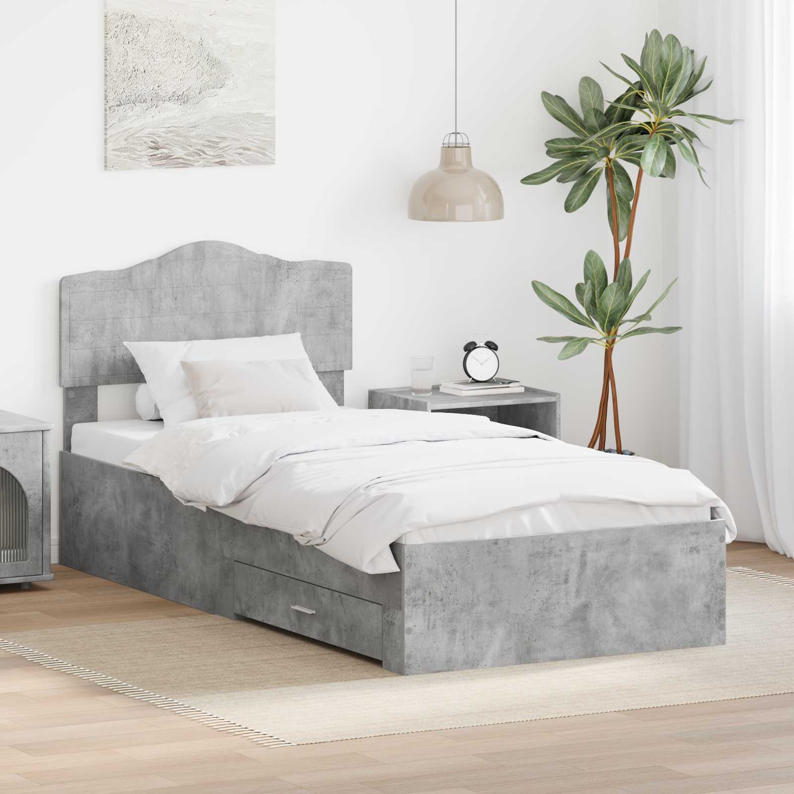 Bedframe met hoofdeinde Beton Grijs 90 x 200 cm Bewerkt hout is nu te koop bij PeponiXL, paradijselijk wonen!