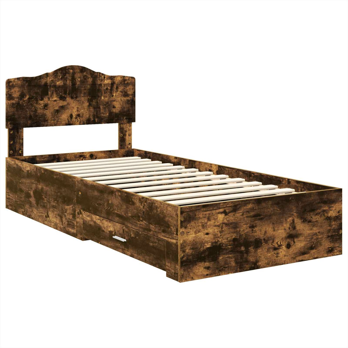 Bedframe met hoofdeinde Gerookt eiken 90 x 200 cm Bewerkt hout is nu te koop bij PeponiXL, paradijselijk wonen!