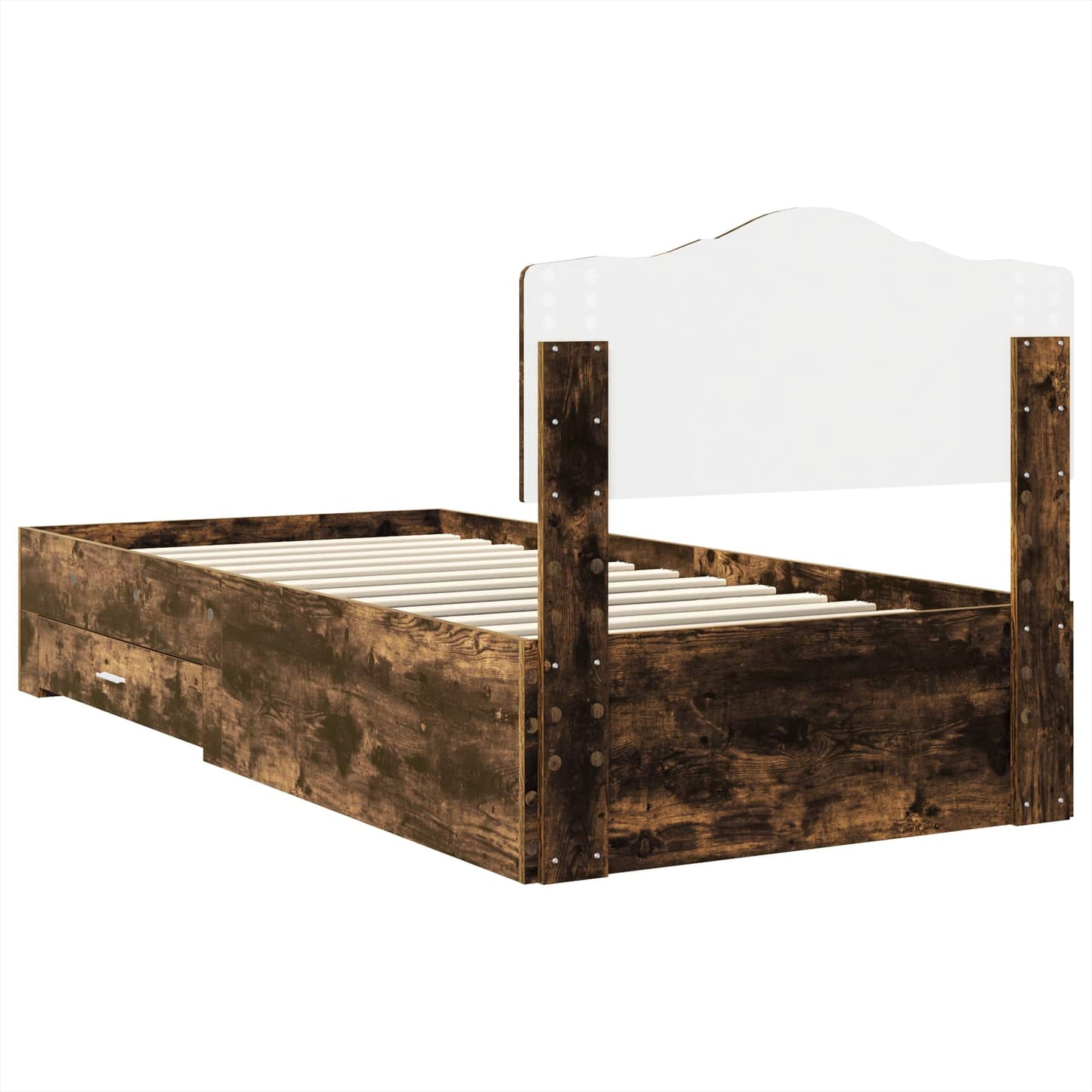 Bedframe met hoofdeinde Gerookt eiken 90 x 200 cm Bewerkt hout is nu te koop bij PeponiXL, paradijselijk wonen!