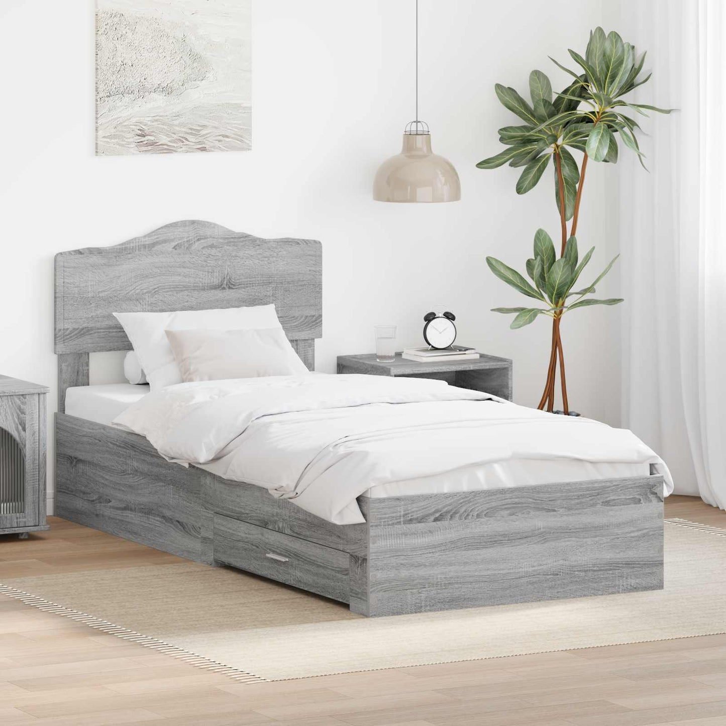 Bedframe met hoofdeinde Grijs Sonoma 90 x 200 cm Bewerkt hout is nu te koop bij PeponiXL, paradijselijk wonen!