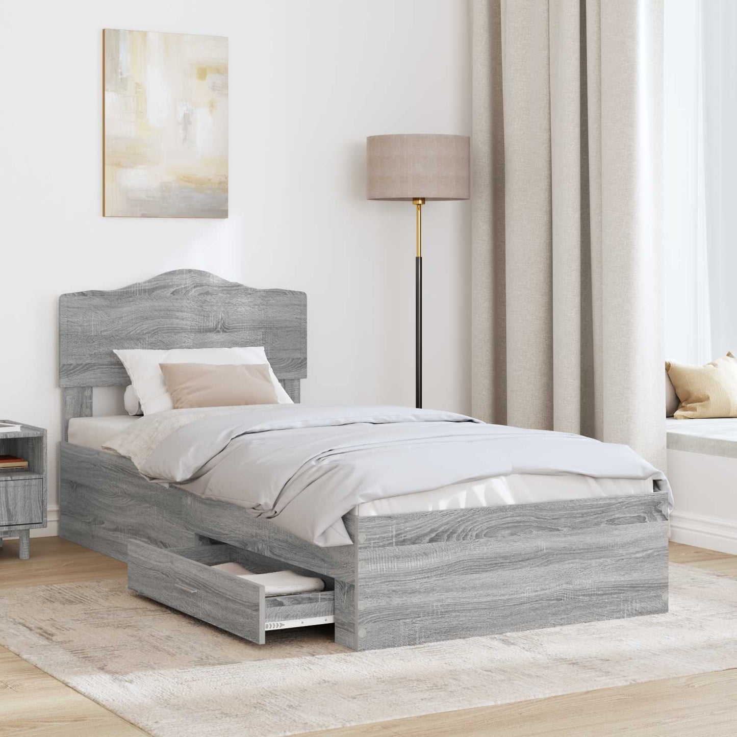 Bedframe met hoofdeinde Grijs Sonoma 90 x 200 cm Bewerkt hout is nu te koop bij PeponiXL, paradijselijk wonen!