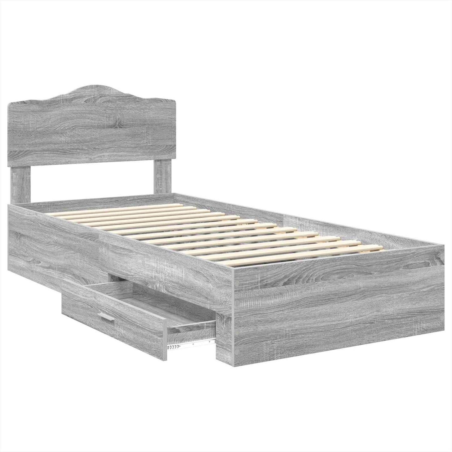 Bedframe met hoofdeinde Grijs Sonoma 90 x 200 cm Bewerkt hout is nu te koop bij PeponiXL, paradijselijk wonen!