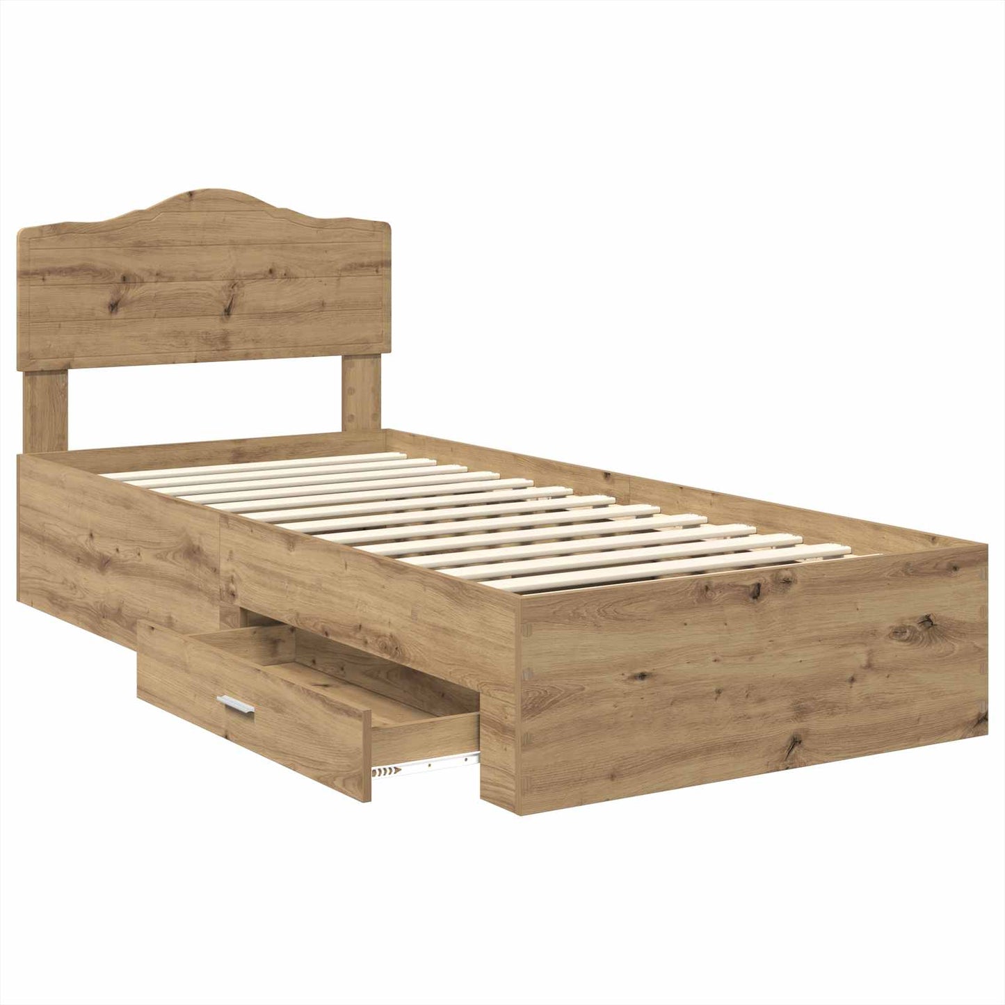 Bedframe met hoofdeinde Artisan Eiken 90 x 200 cm Bewerkt hout is nu te koop bij PeponiXL, paradijselijk wonen!