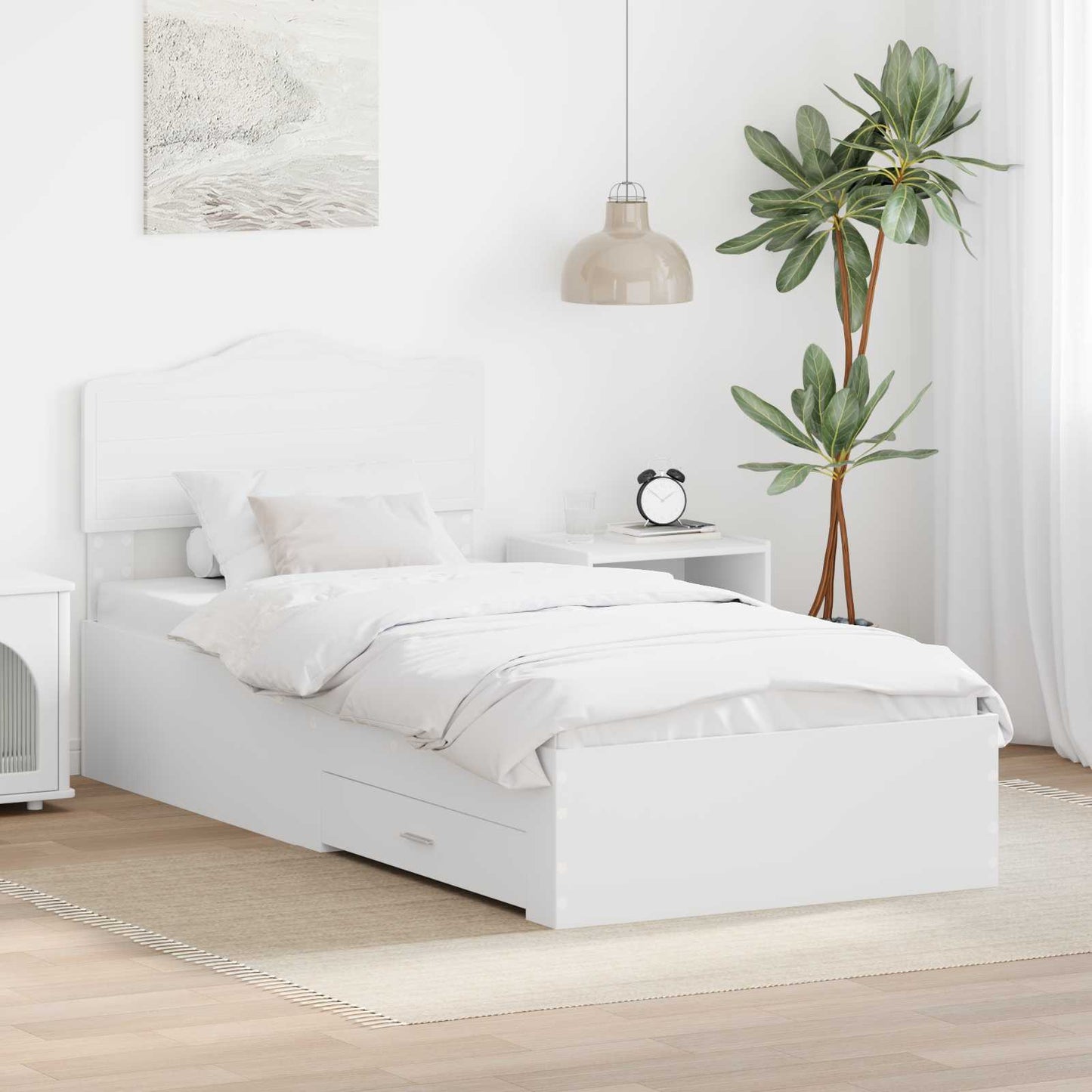Bedframe met hoofdeinde met lade Wit 90 x 190 cm Bewerkt hout is nu te koop bij PeponiXL, paradijselijk wonen!