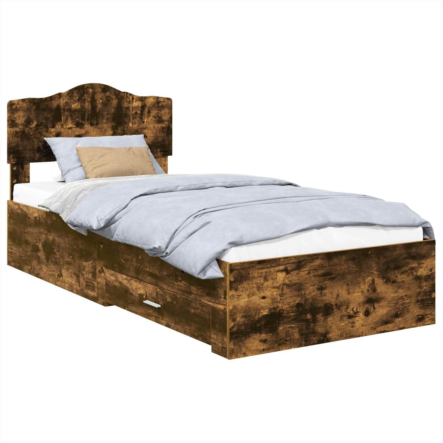Bedframe met hoofdeinde Gerookt eiken 90 x 190 cm Bewerkt hout is nu te koop bij PeponiXL, paradijselijk wonen!