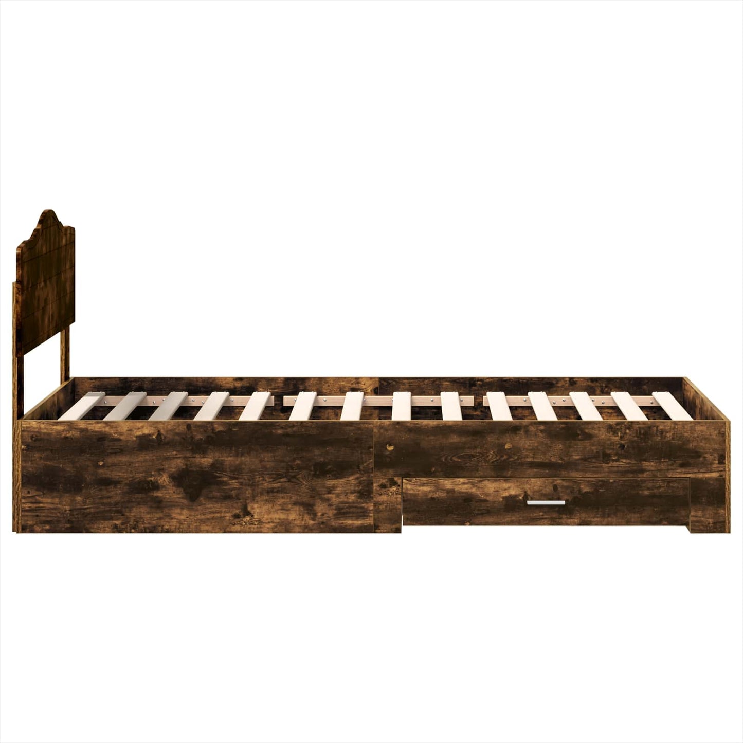 Bedframe met hoofdeinde Gerookt eiken 90 x 190 cm Bewerkt hout is nu te koop bij PeponiXL, paradijselijk wonen!