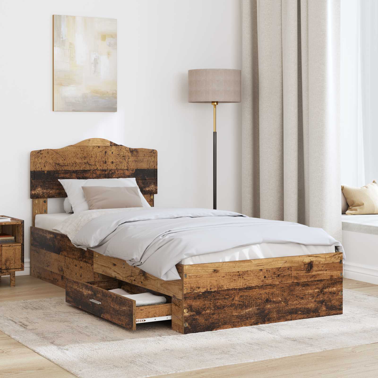 Bedframe met hoofdeinde Oudhout 90 x 190 cm Bewerkt hout is nu te koop bij PeponiXL, paradijselijk wonen!