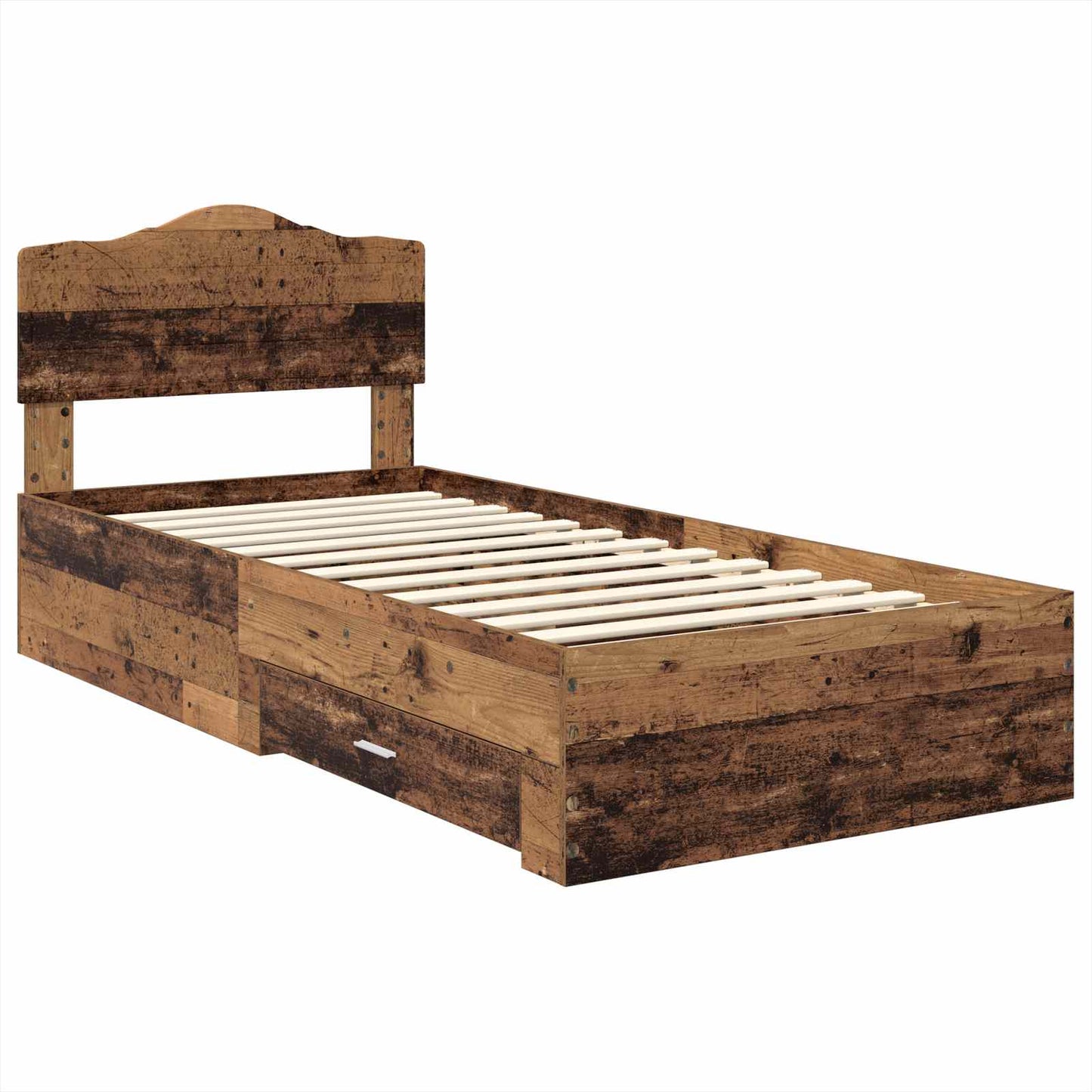 Bedframe met hoofdeinde Oudhout 90 x 190 cm Bewerkt hout is nu te koop bij PeponiXL, paradijselijk wonen!