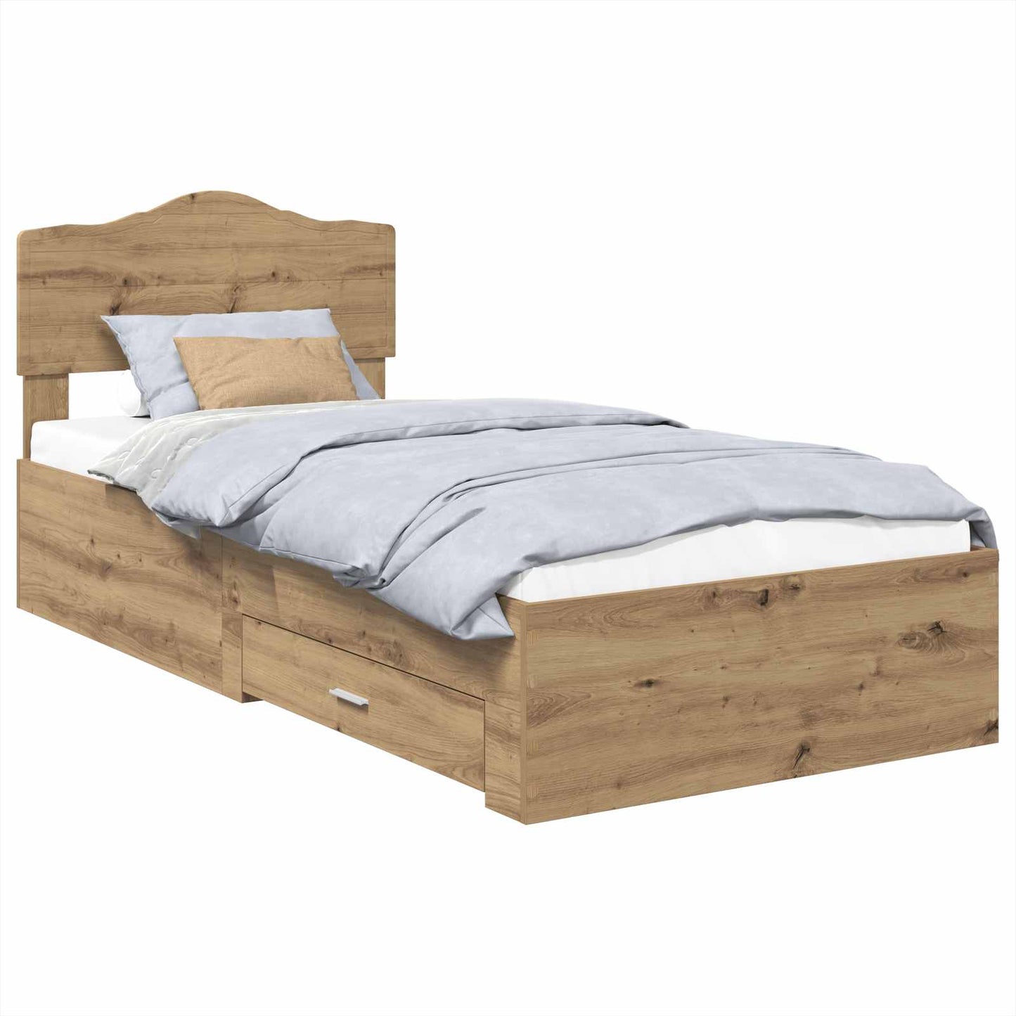 Bedframe met hoofdeinde Artisan Eiken 90 x 190 cm Bewerkt hout is nu te koop bij PeponiXL, paradijselijk wonen!