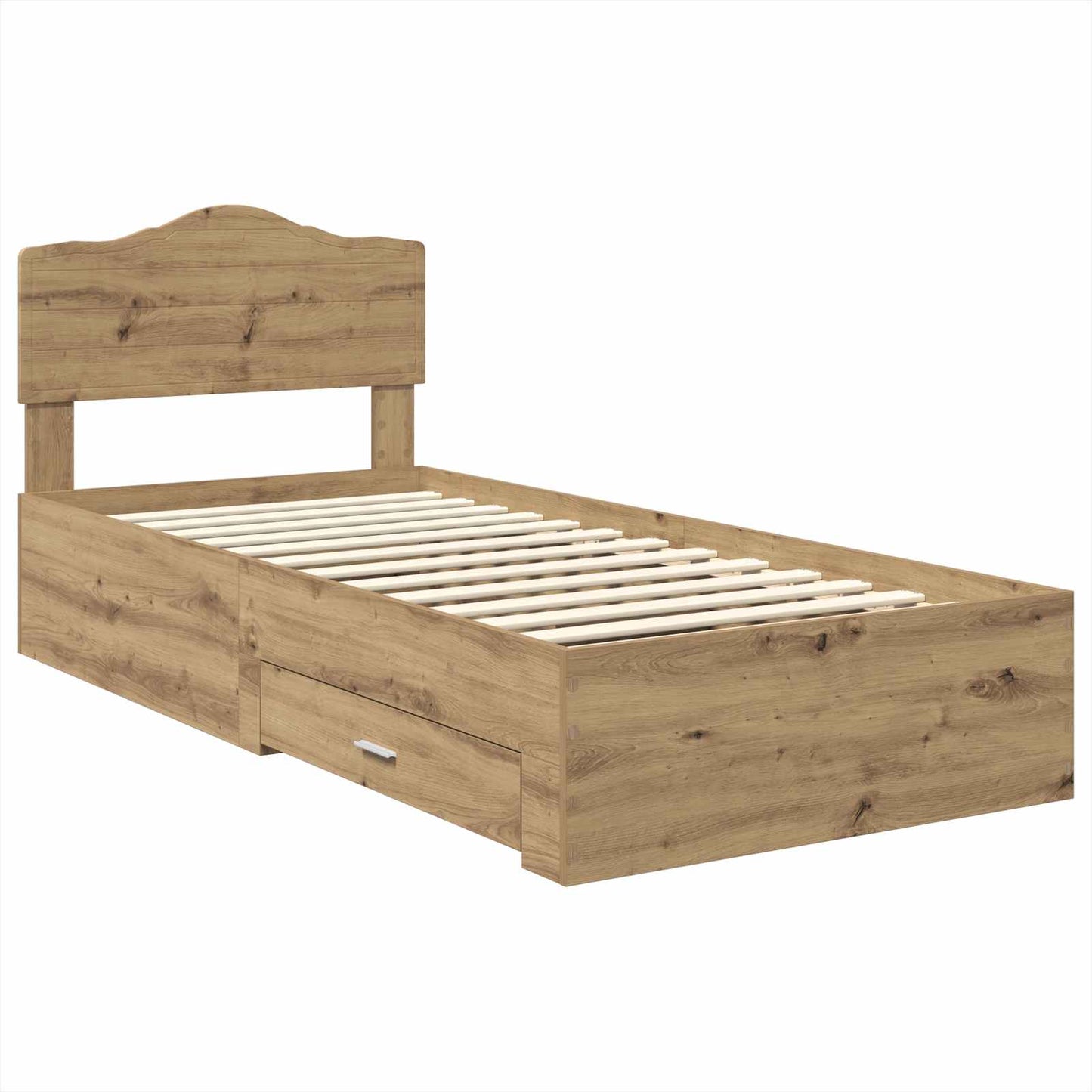 Bedframe met hoofdeinde Artisan Eiken 90 x 190 cm Bewerkt hout is nu te koop bij PeponiXL, paradijselijk wonen!