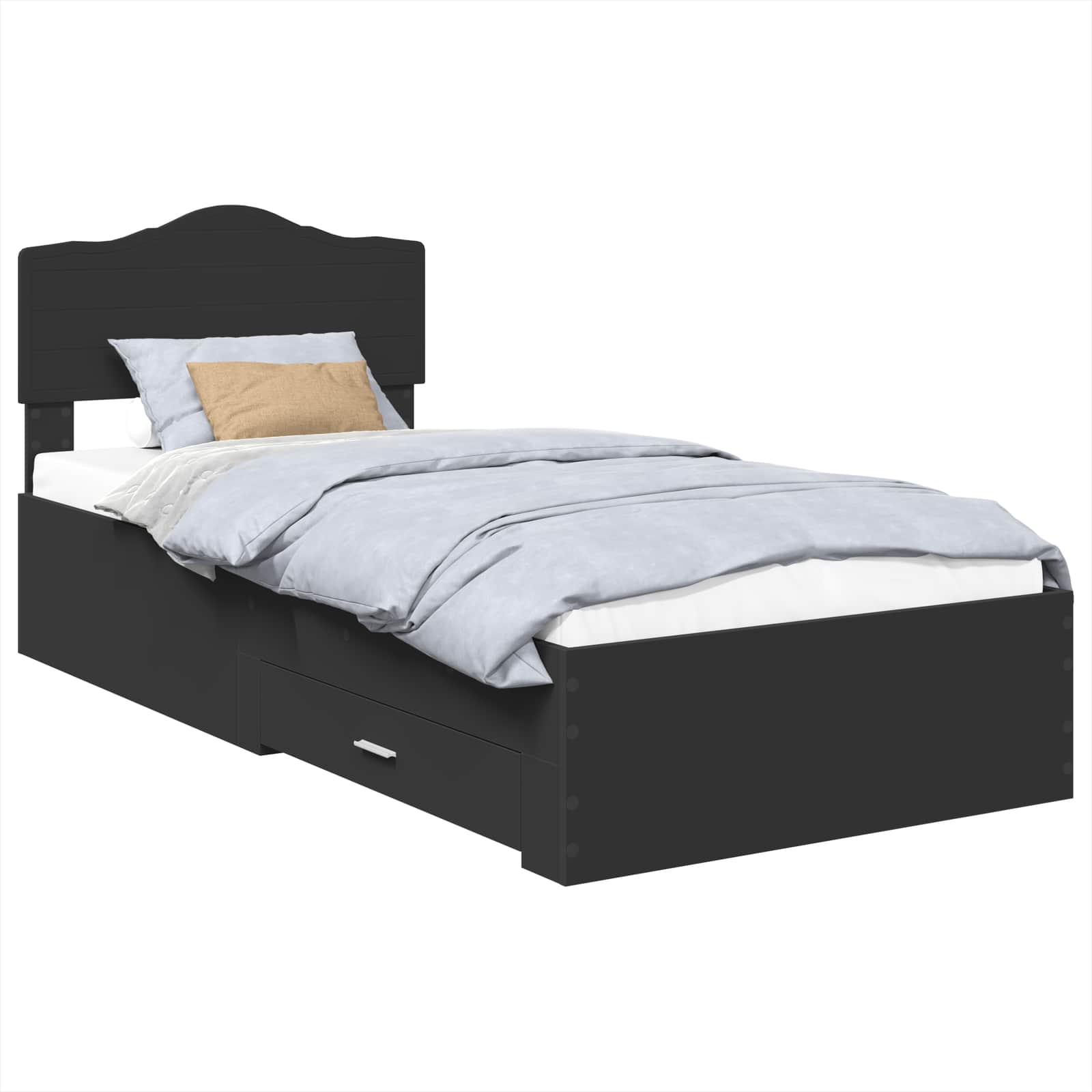 Bedframe met hoofdeinde met lade Zwart 70 x 190 cm Bewerkt hout is nu te koop bij PeponiXL, paradijselijk wonen!