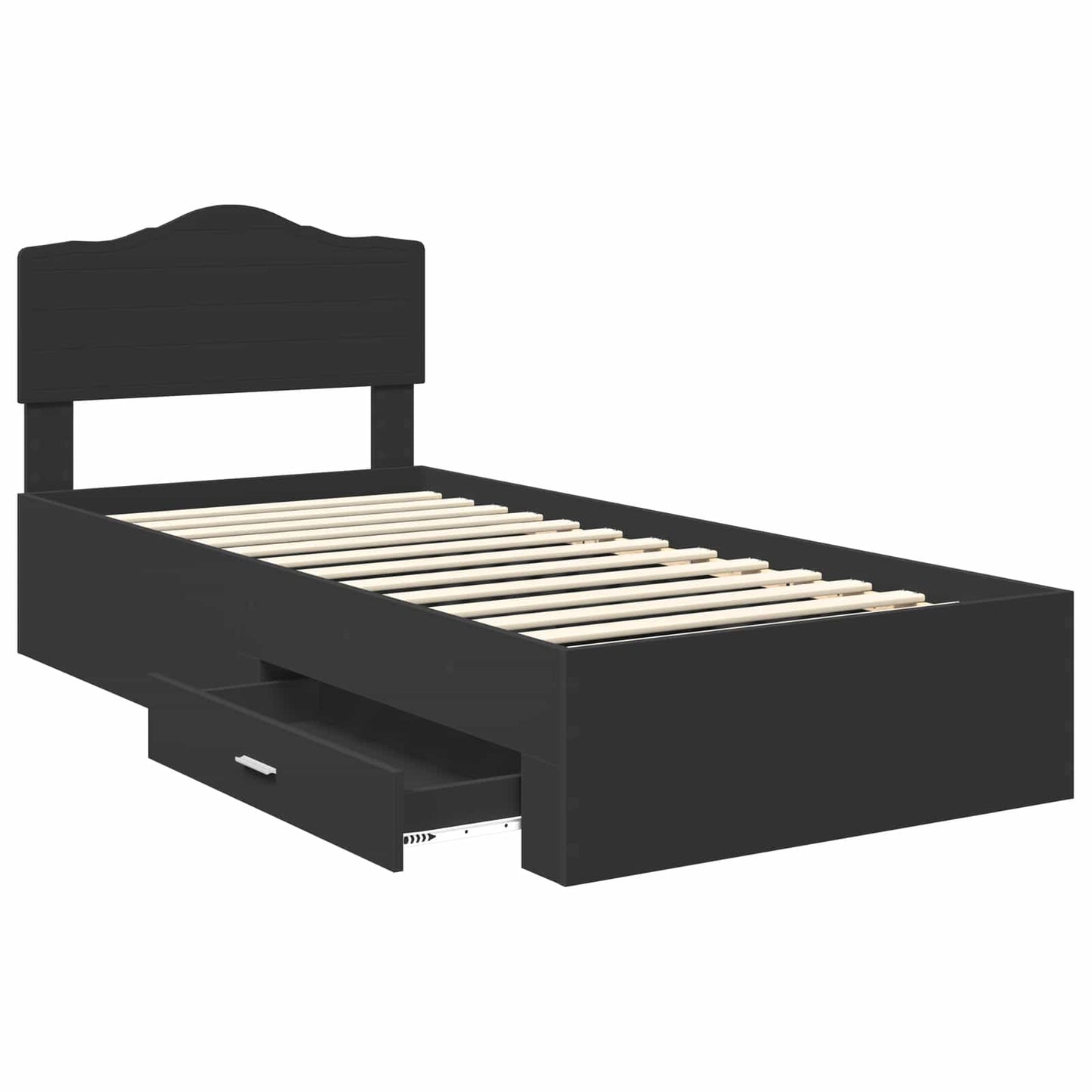 Bedframe met hoofdeinde met lade Zwart 70 x 190 cm Bewerkt hout is nu te koop bij PeponiXL, paradijselijk wonen!