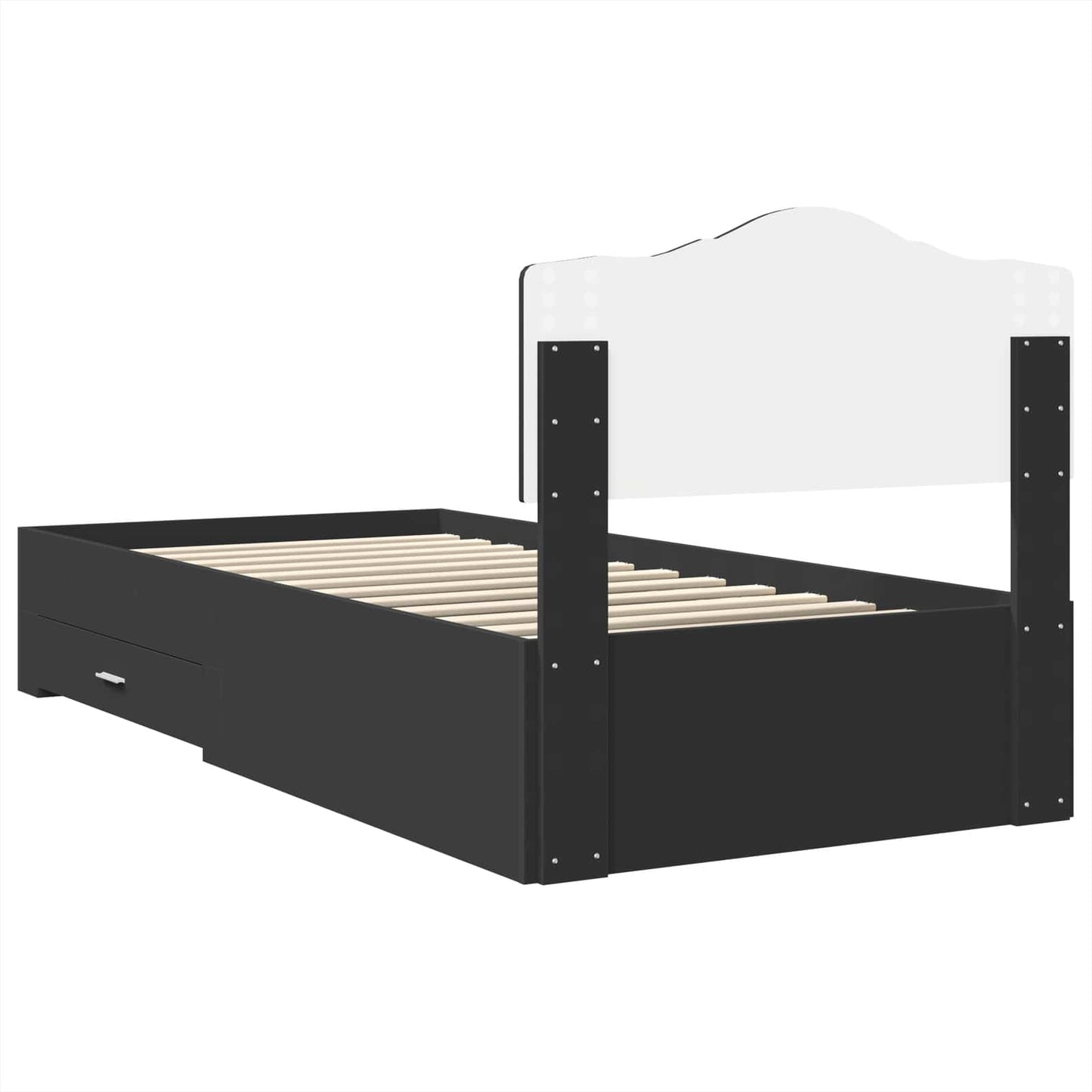 Bedframe met hoofdeinde met lade Zwart 70 x 190 cm Bewerkt hout is nu te koop bij PeponiXL, paradijselijk wonen!