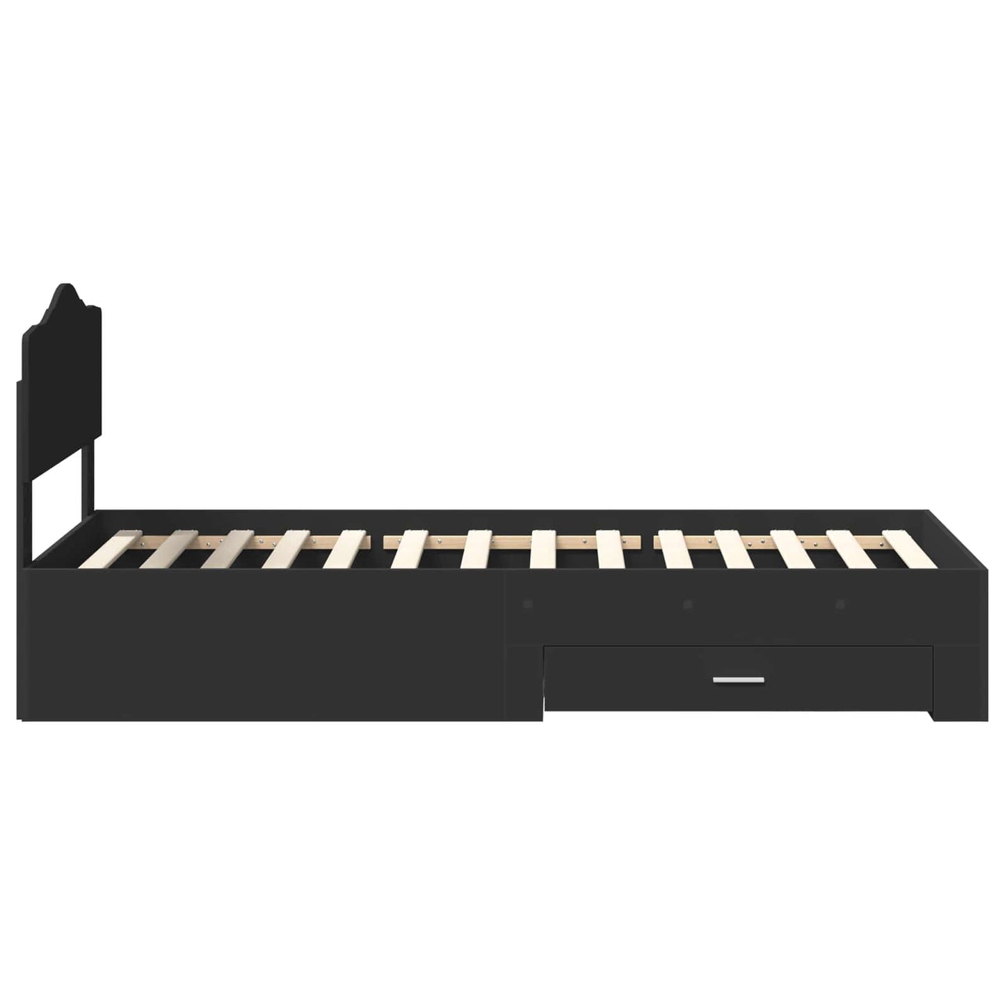Bedframe met hoofdeinde met lade Zwart 70 x 190 cm Bewerkt hout is nu te koop bij PeponiXL, paradijselijk wonen!