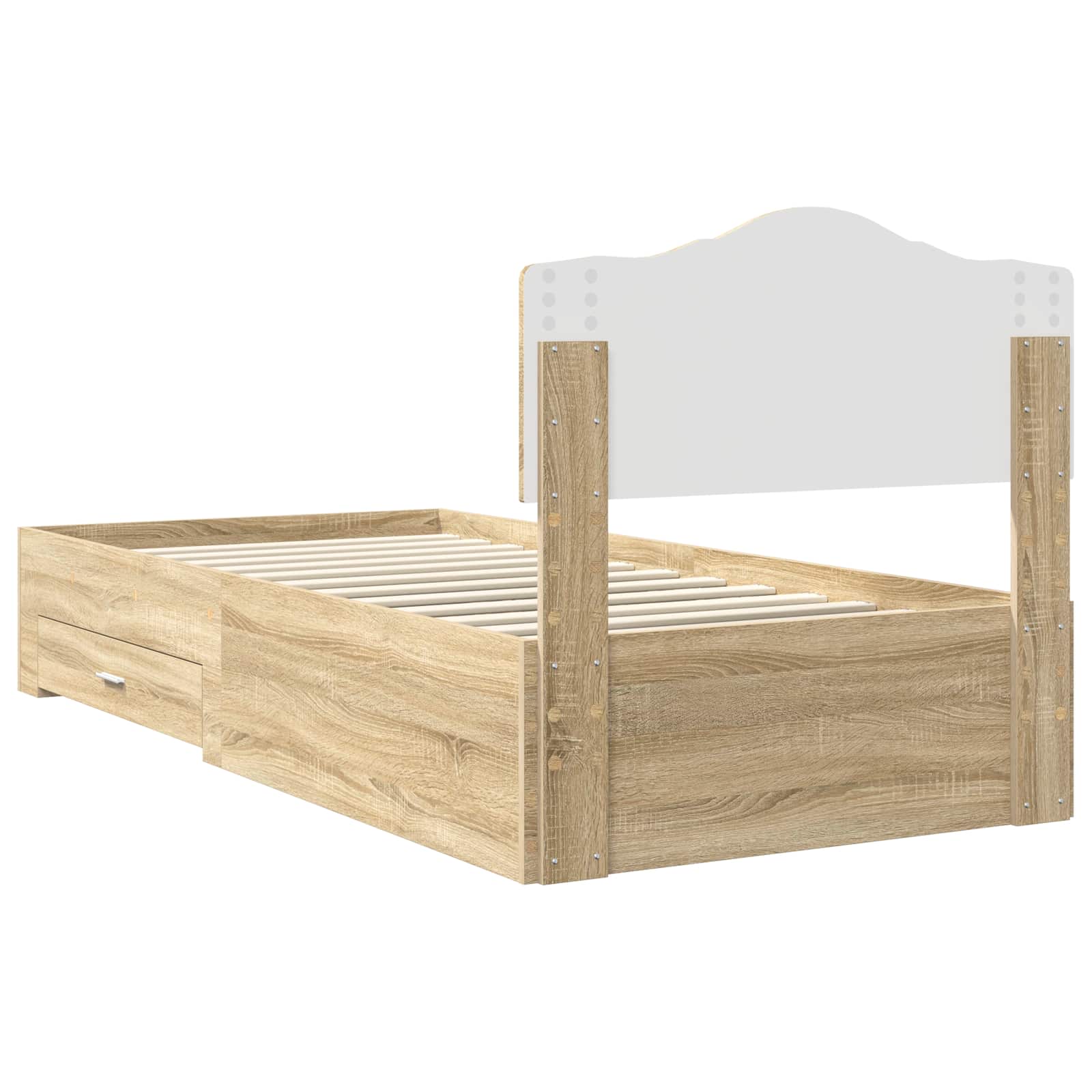 Bedframe met hoofdeinde Sonoma Eiken 70 x 190 cm Bewerkt hout is nu te koop bij PeponiXL, paradijselijk wonen!