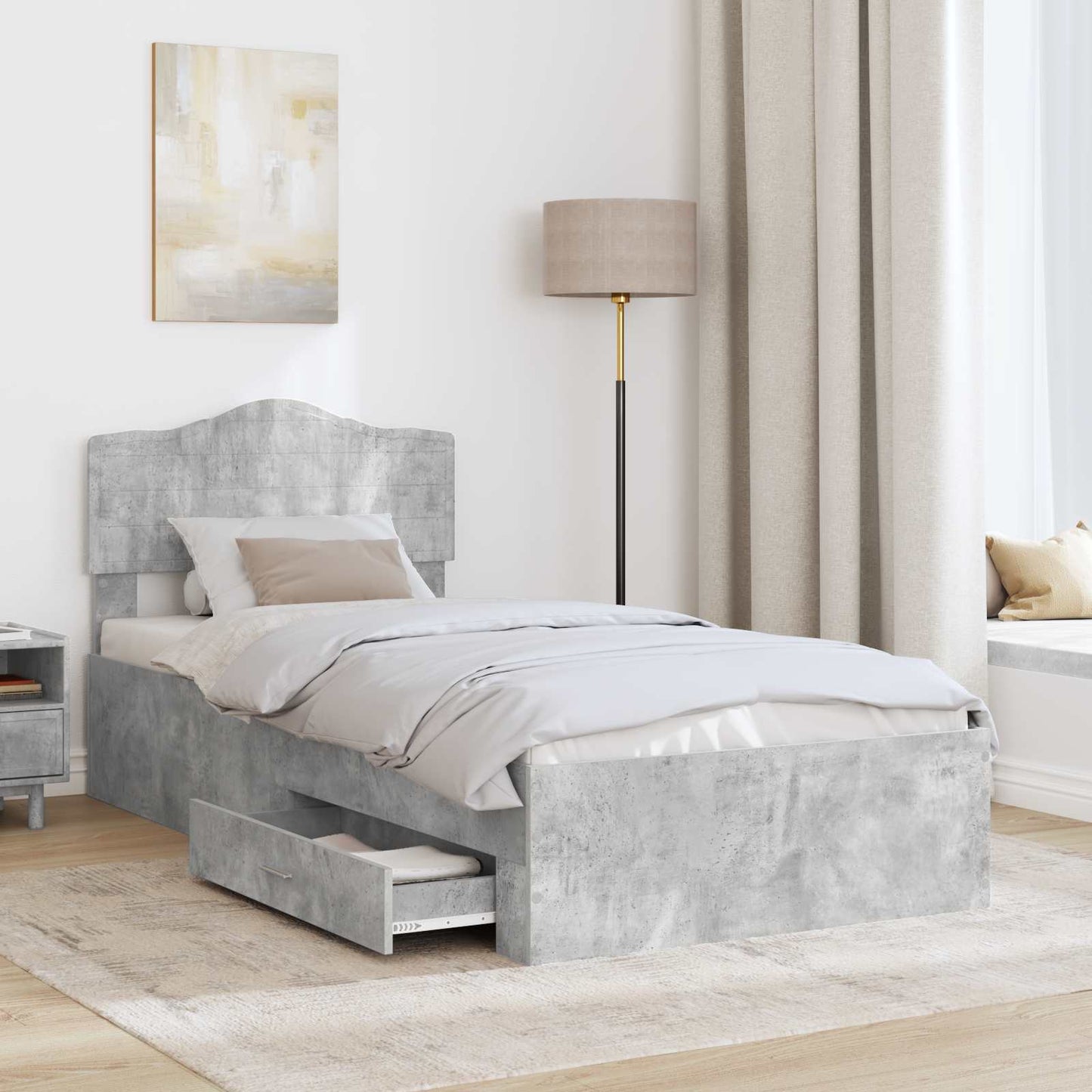 Bedframe met hoofdeinde Beton Grijs 70 x 190 cm Bewerkt hout is nu te koop bij PeponiXL, paradijselijk wonen!