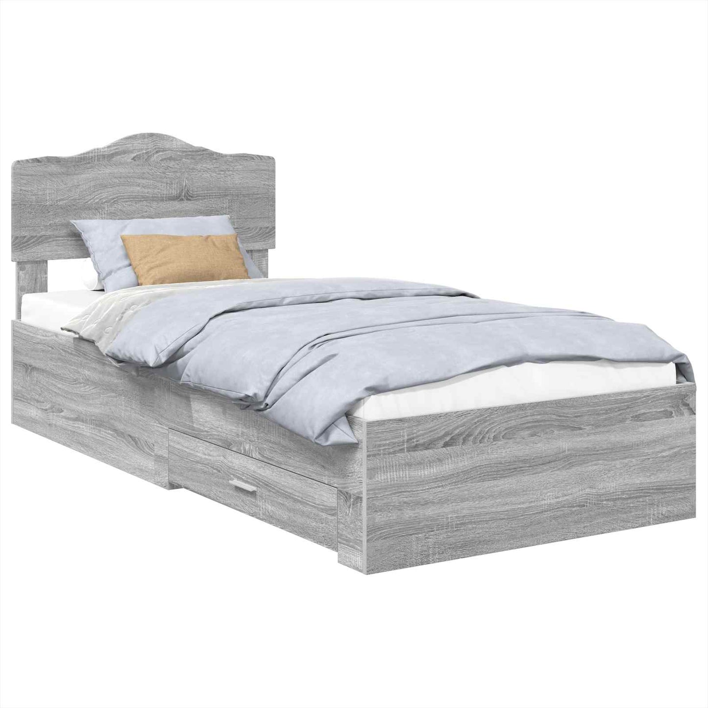 Bedframe met hoofdeinde Grijs Sonoma 70 x 190 cm Bewerkt hout is nu te koop bij PeponiXL, paradijselijk wonen!