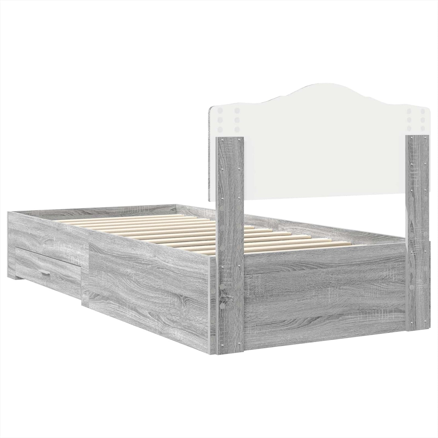 Bedframe met hoofdeinde Grijs Sonoma 70 x 190 cm Bewerkt hout is nu te koop bij PeponiXL, paradijselijk wonen!
